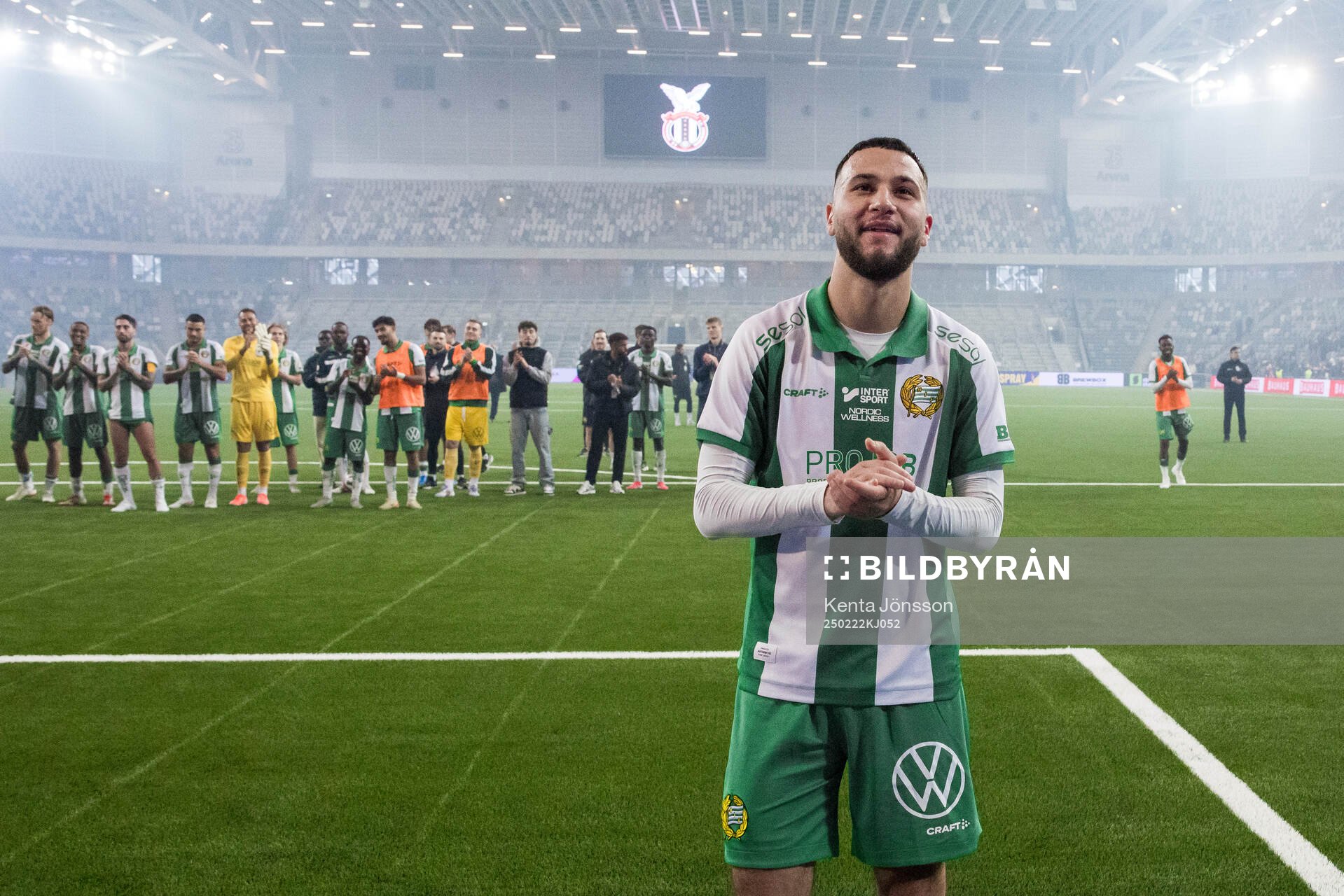 Hammarbys Abdelrahman Boudah Saidi jublar efter fotbollsmatchen i Svenska Cupen mellan FC Stockholm och Hammarby den 22 februari 2025 i Stockholm.