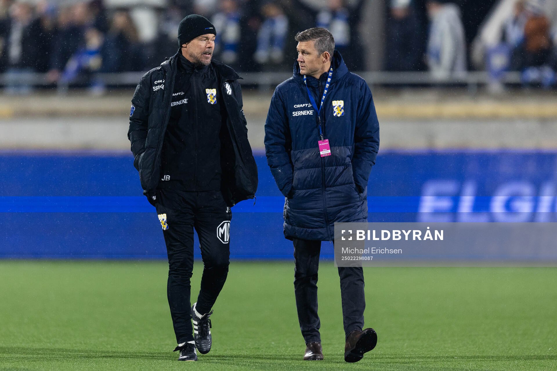 IFK Göteborgs assisterande tränare Joachim Björklund och sportchef Hannes Stiller efter fotbollsmatchen i Svenska Cupen mellan IFK Göteborg och Sandvikens IF den 22 februari 2025 i Göteborg.
