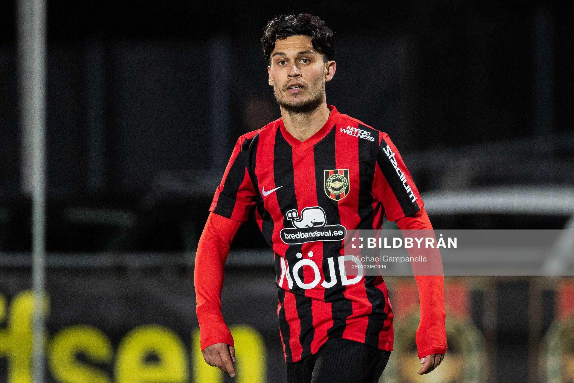 Brommapojkarnas Liam Jordan under fotbollsmatchen i Svenska Cupen mellan Brommapojkarna och Örgryte den 23 februari 2025 i Stockholm. 