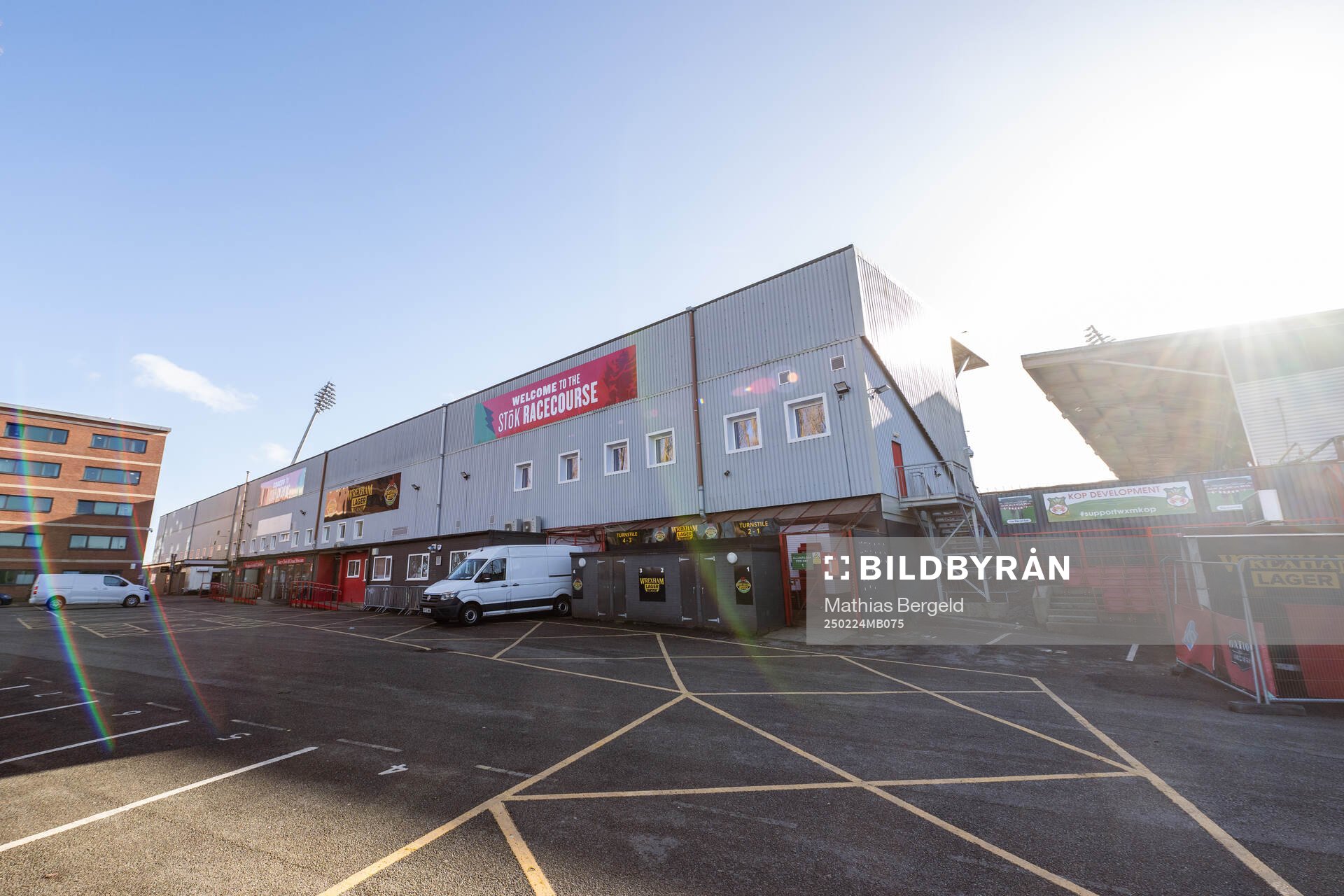 General exterior view of Racecourse Ground on February 24, 2025 in Wrexham. 
