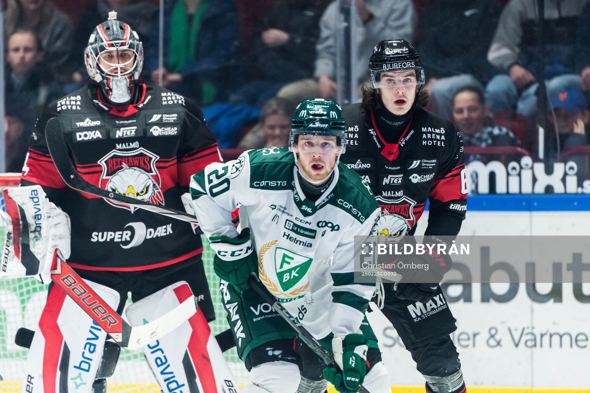 Färjestads Marcus Westfält och Malmö Redhawks målvakt