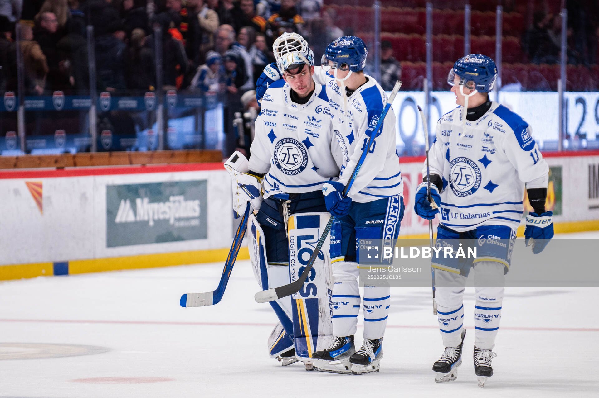 Leksands målvakt Marcus Gidlöf, Anton Johansson och