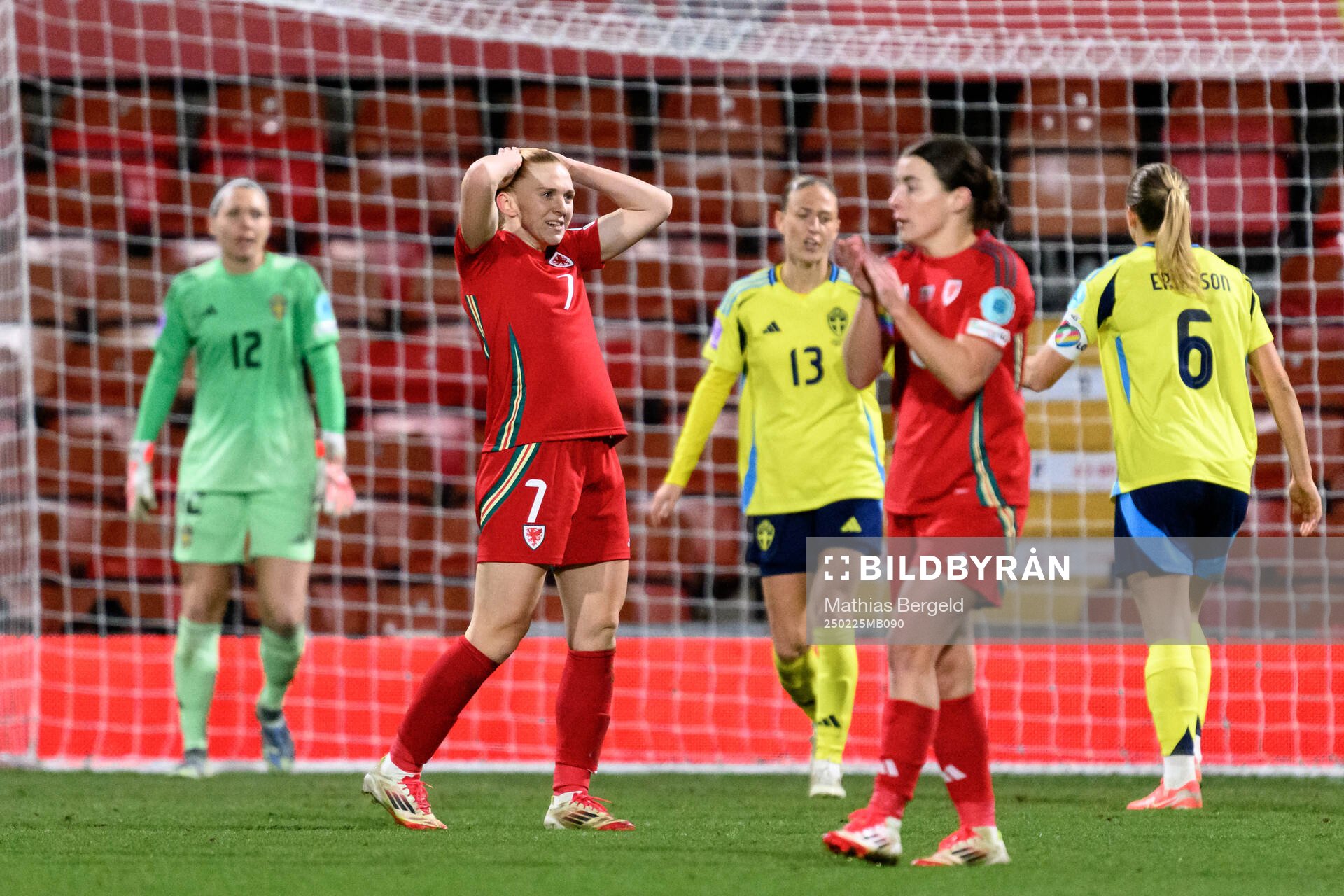 Ceri Holland of Wales looks dejected