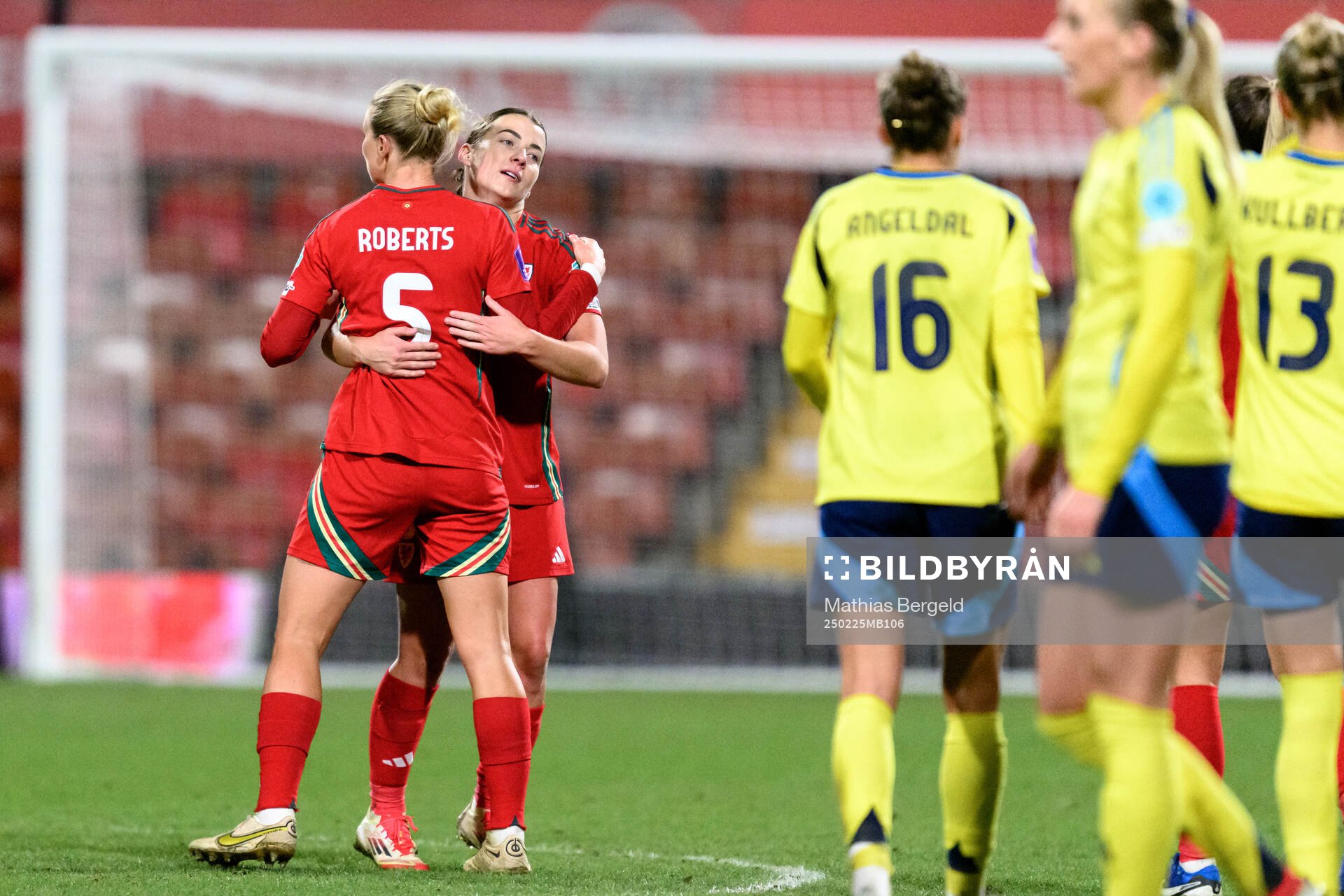 Rhiannon Roberts and Angharad James celebrate