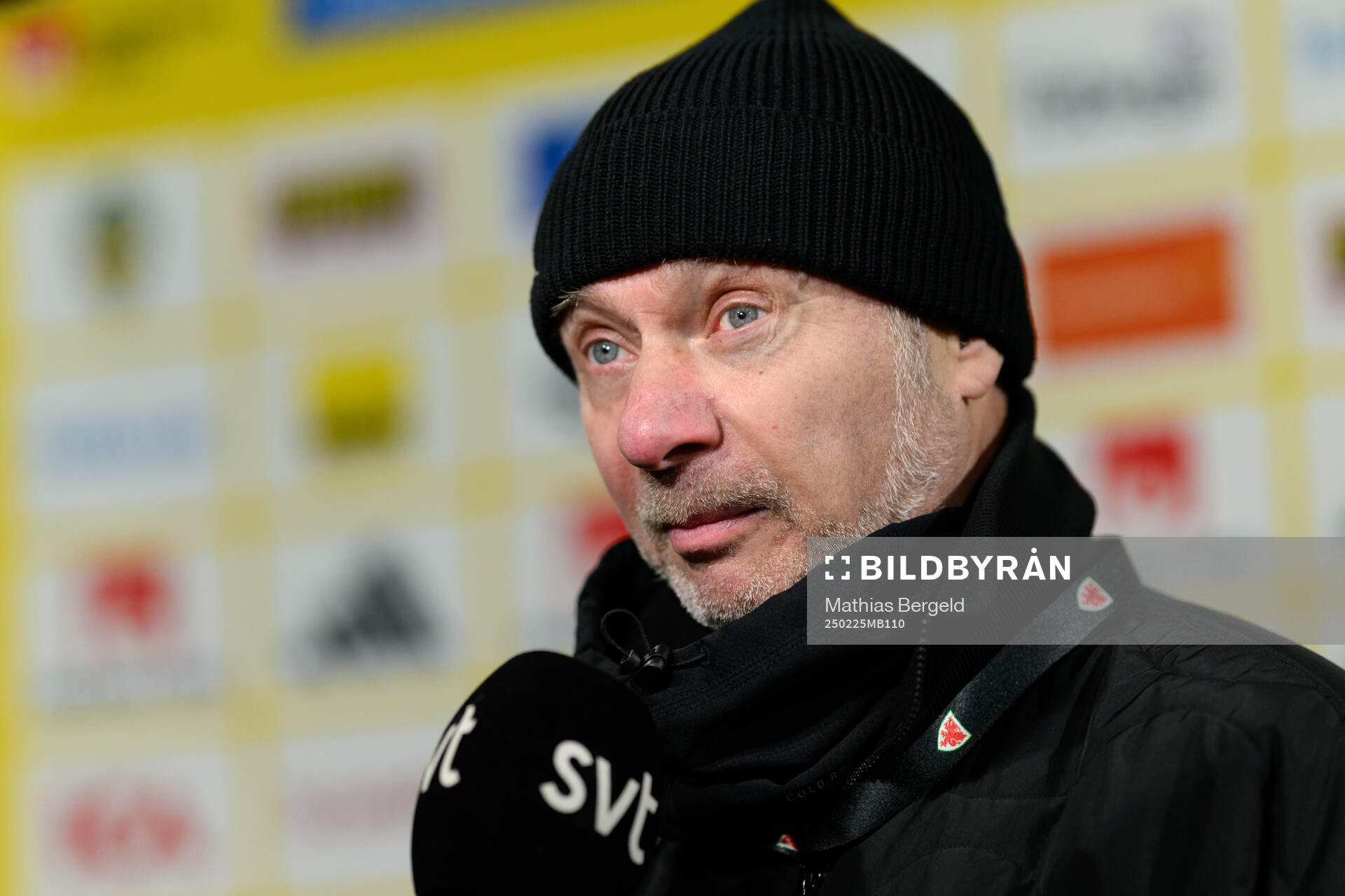 Head coach Peter Gerhardsson of Sweden is being interviewed after the UEFA Women's Nations League football match between Wales and Sweden on February 25, 2025 in Wrexham. 