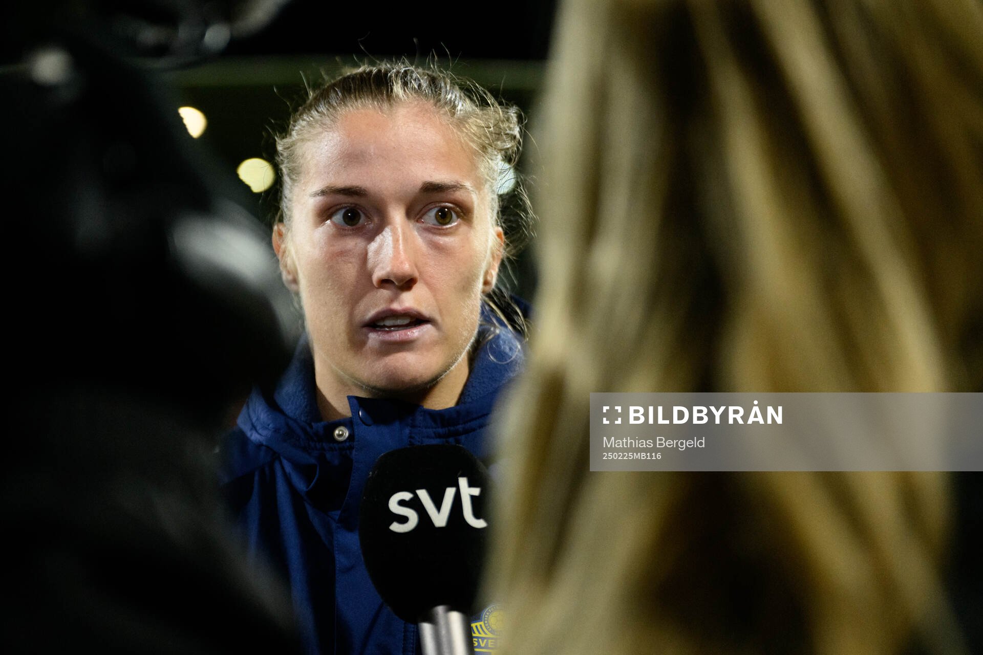 Filippa Angeldahl of Sweden is being interviewed