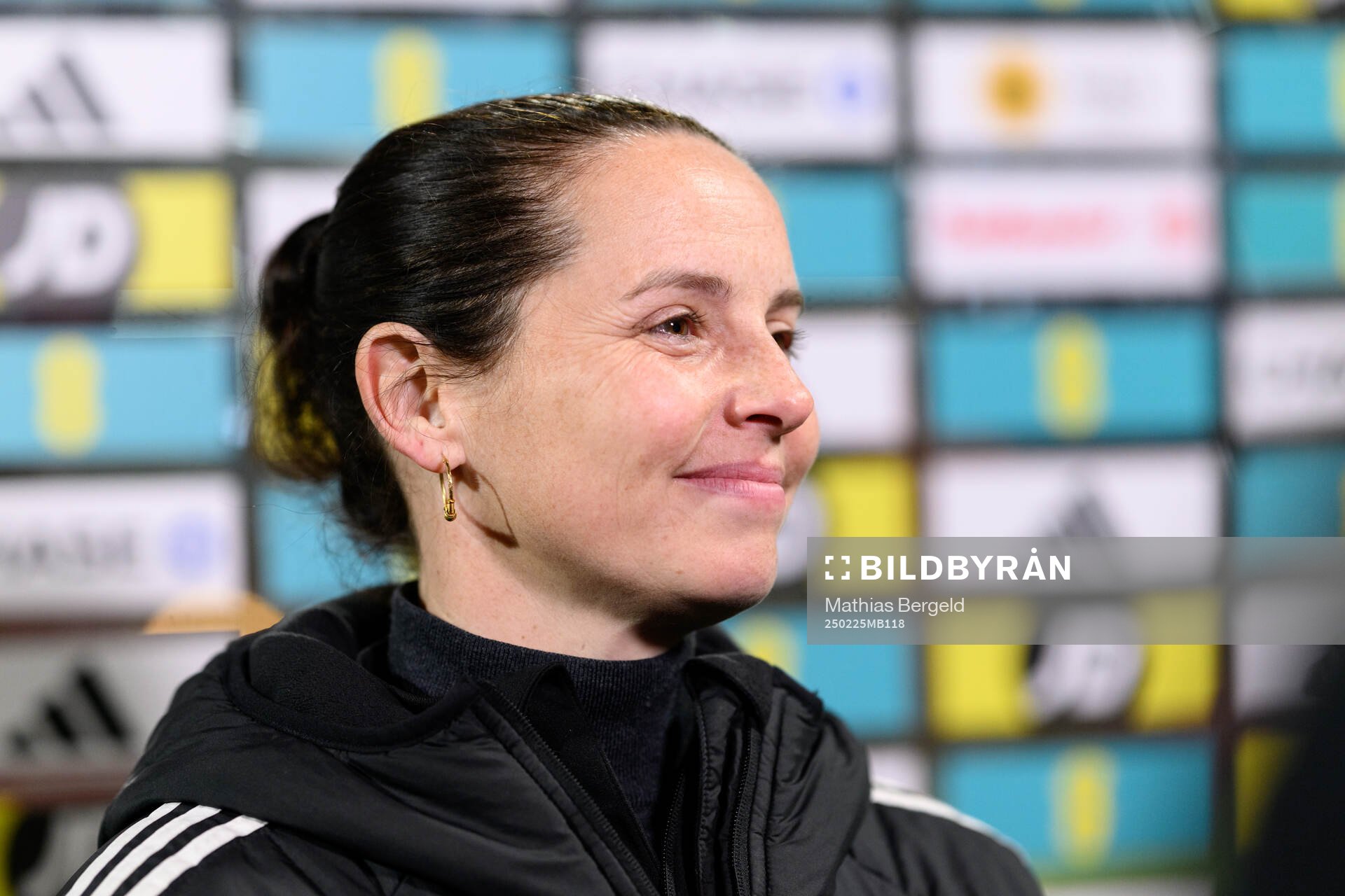 Head coach Rhian Wilkinson of Wales is being interviewed