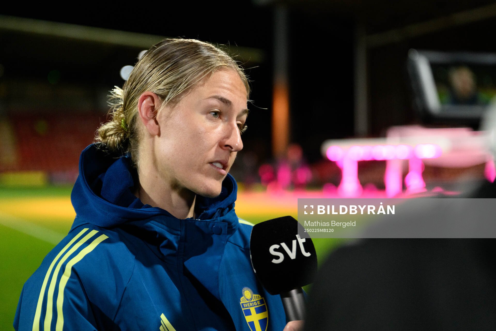 Emma Kullberg of Sweden is being interviewed