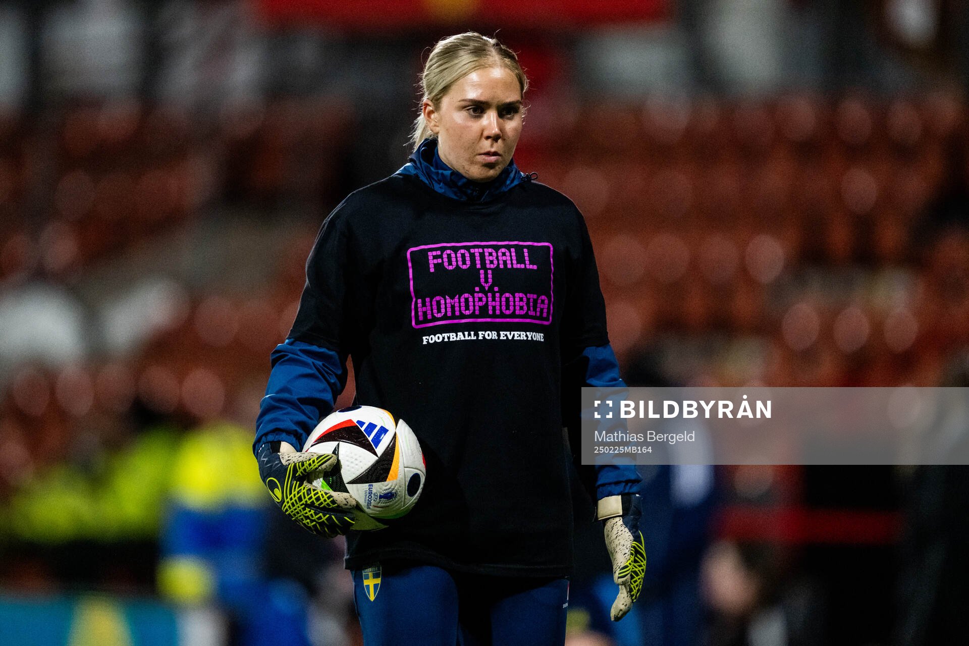 Goalkeeper Sofia Hjern of Sweden during warm-up ahead of the UEFA Women's Nations League football match between Wales and Sweden on February 25, 2025 in Wrexham.