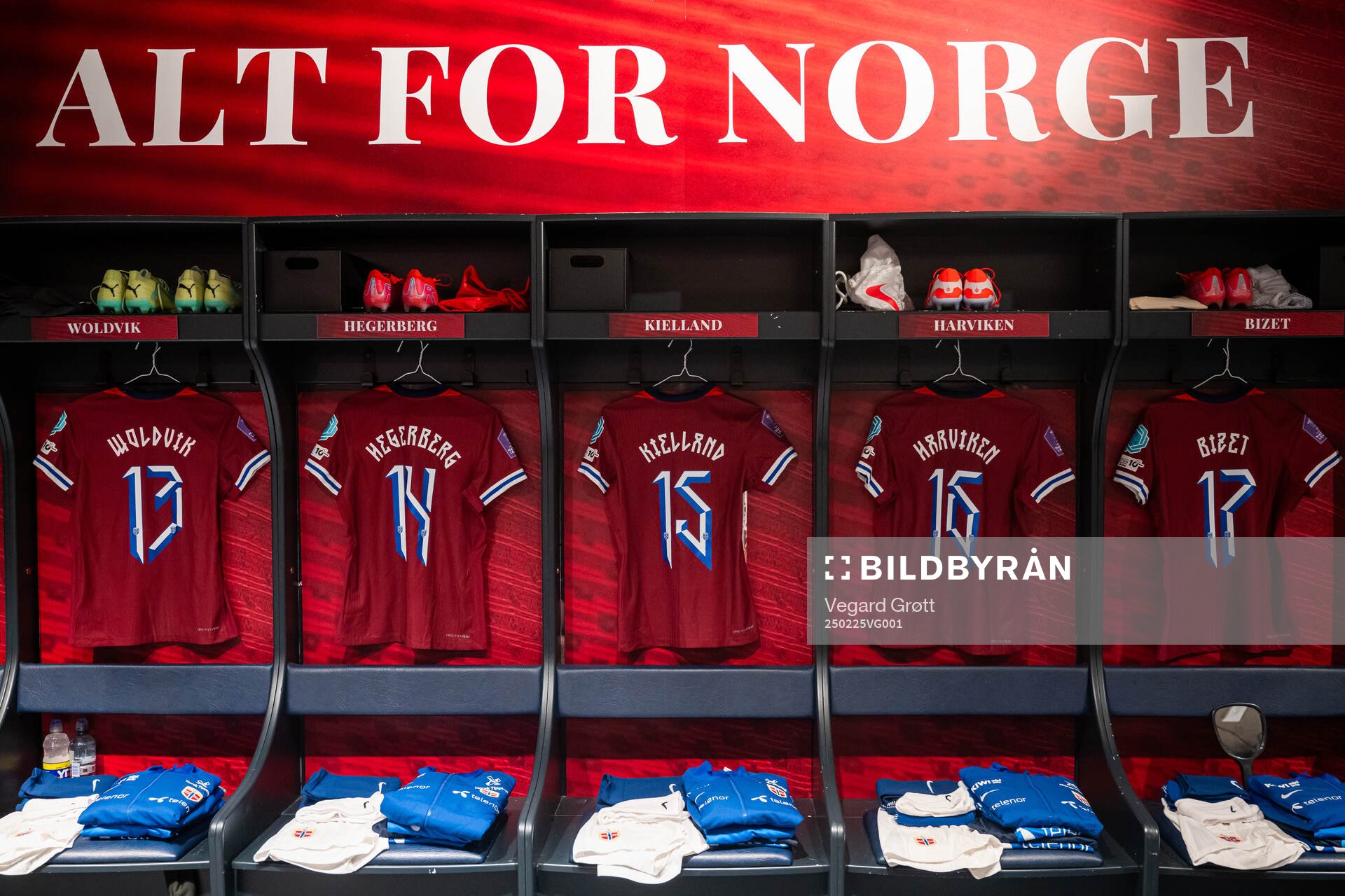 The kits of Emilie Woldvik, Ada Hegerberg, Justine
