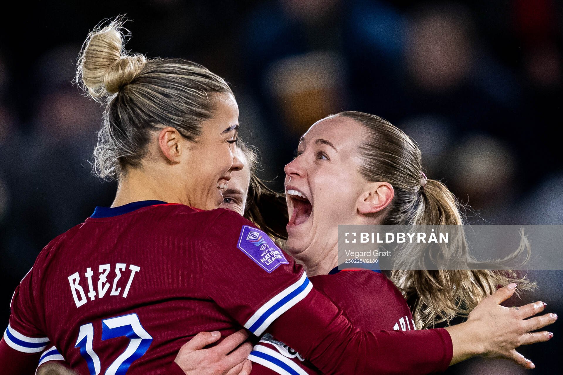Elisabeth Terland of Norway celebrates with teammates
