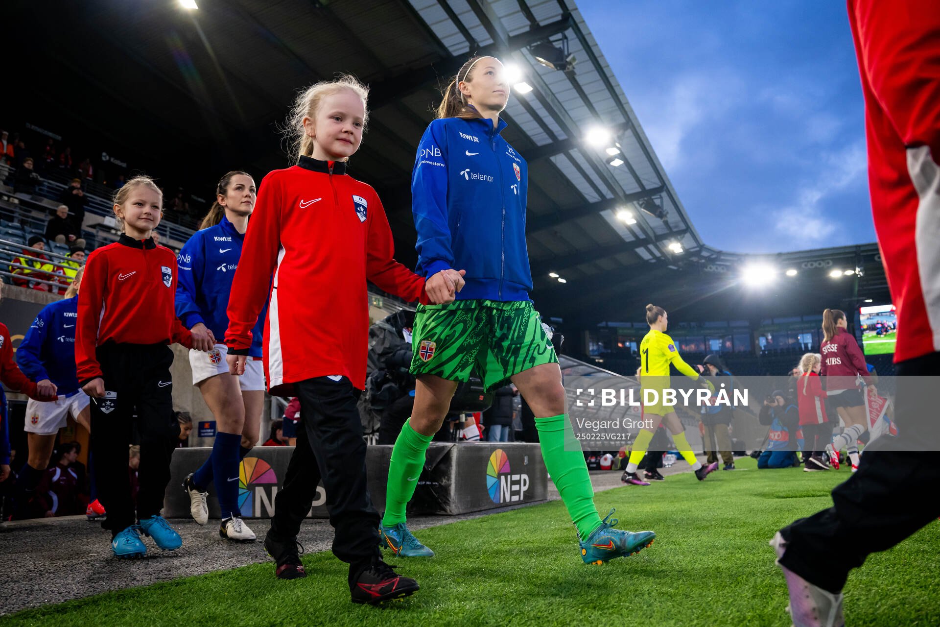 Goalkeeper Cecilie Fiskerstrand of Norway enters the pitch