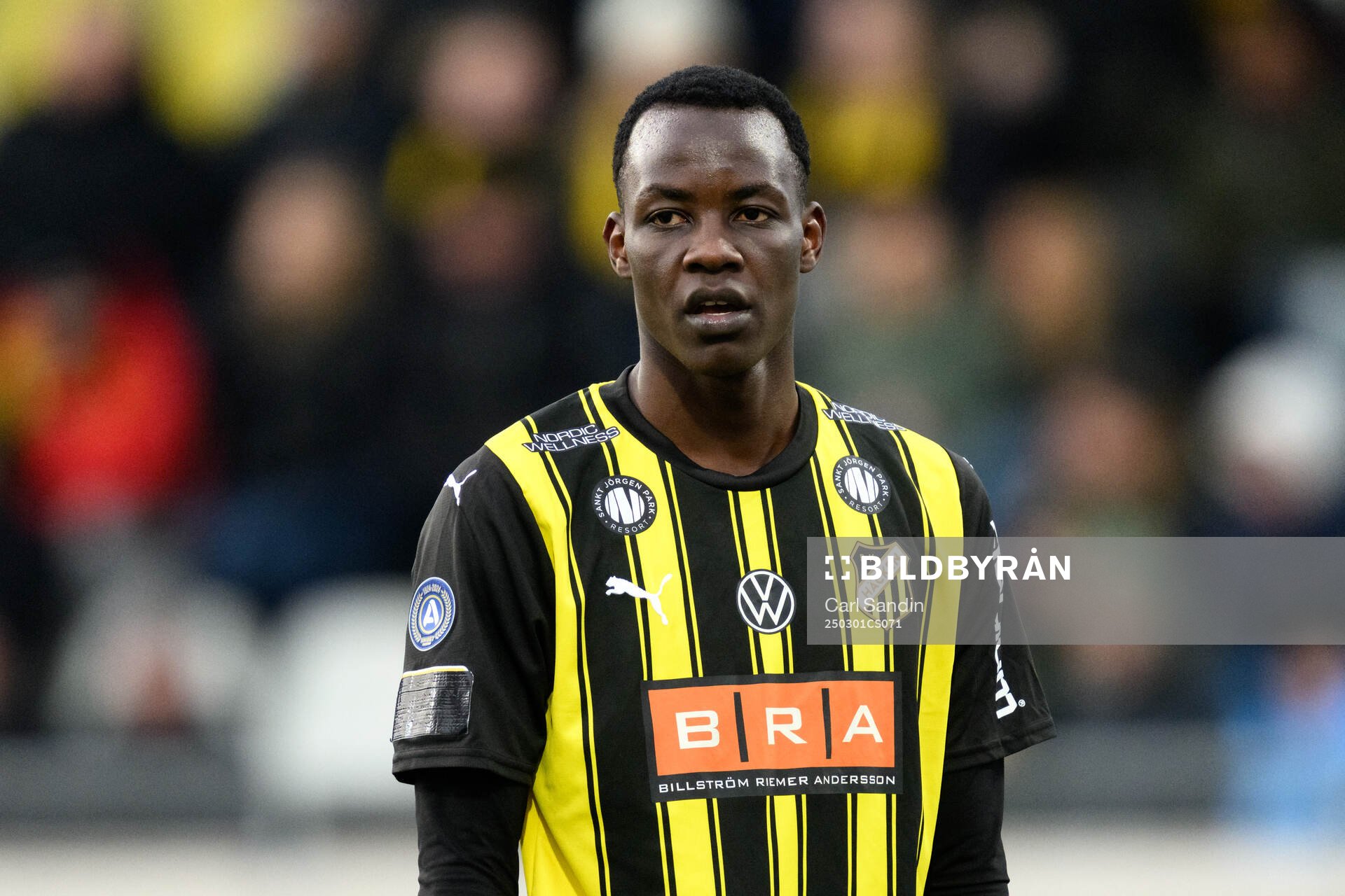 Häckens John Paul Dembe under fotbollsmatchen i Svenska Cupen mellan Häcken och Sirius den 1 mars 2025 i Göteborg. 