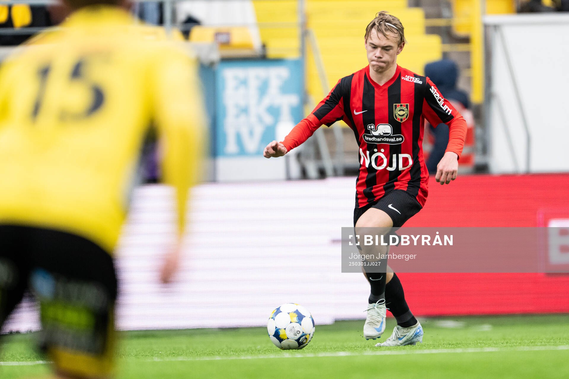 Brommapojkarnas Charlie Nildén under fotbollsmatchen i Svenska Cupen mellan Elfsborg och Brommapojkarna den 1 mars 2025 i Borås.