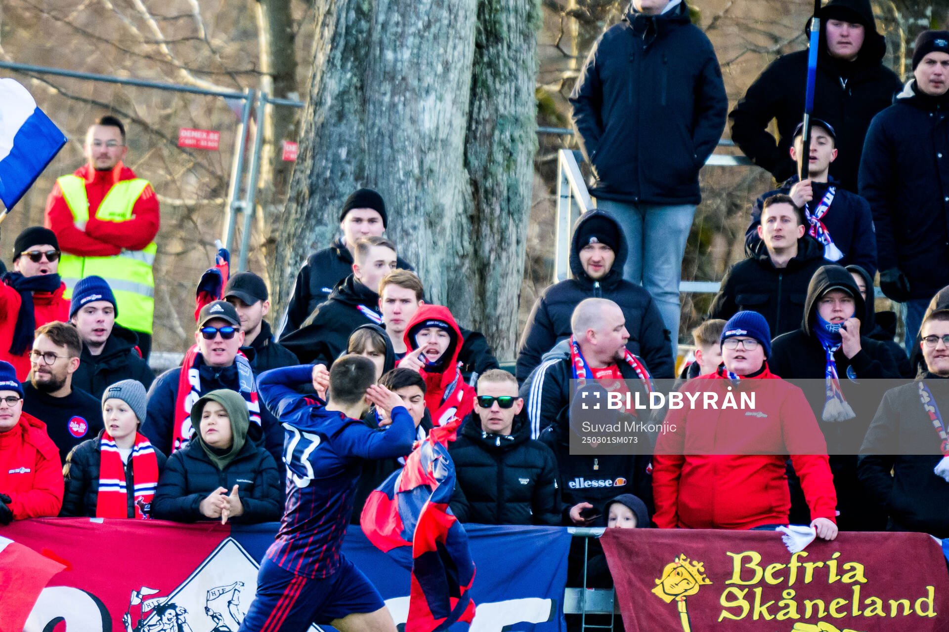 Östers Vladimir Rodic jublar efter 1-0 under fotbollsmatchen i Svenska Cupen mellan Öster och Helsingborg den 1 mars 2025 i Växjö. 