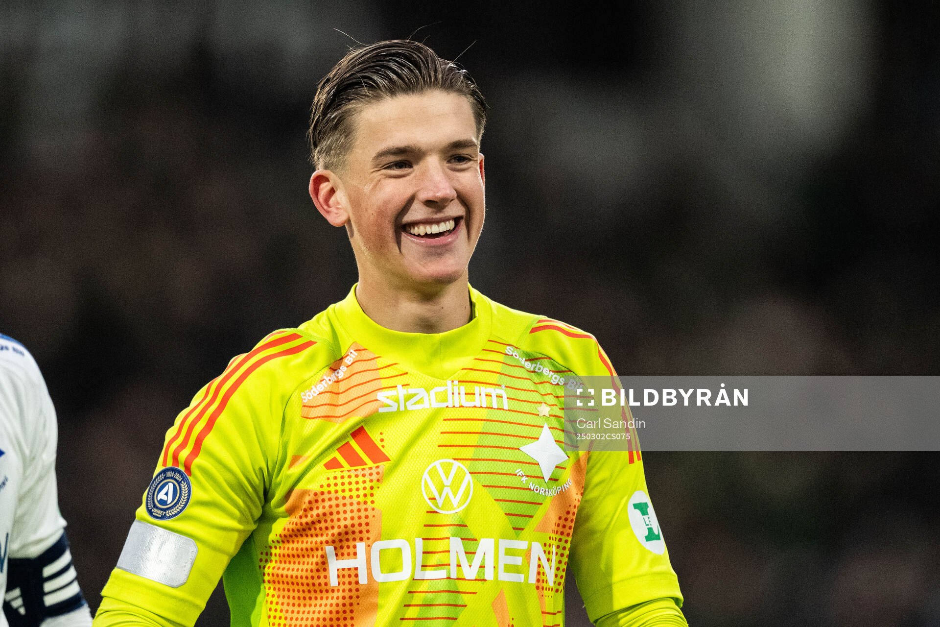 IFK Norrköpings målvakt David Andersson jublar efter fotbollsmatchen i Svenska Cupen mellan GAIS och IFK Norrköping den 2 mars 2025 i Göteborg.