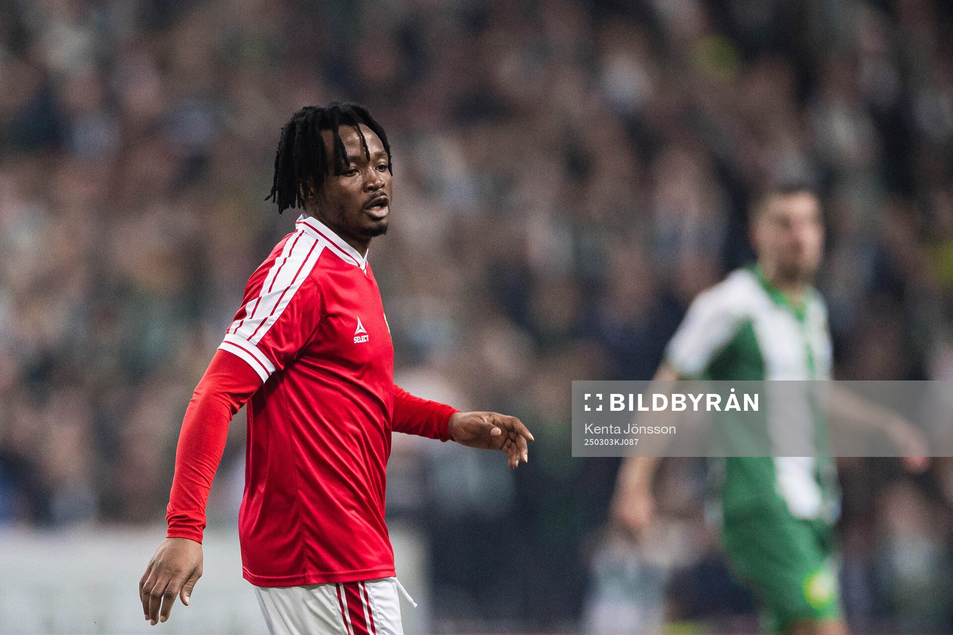Kalmars Isaac Atanga under fotbollsmatchen i Svenska Cupen mellan Hammarby och Kalmar den 3 mars 2025 i Stockholm. 