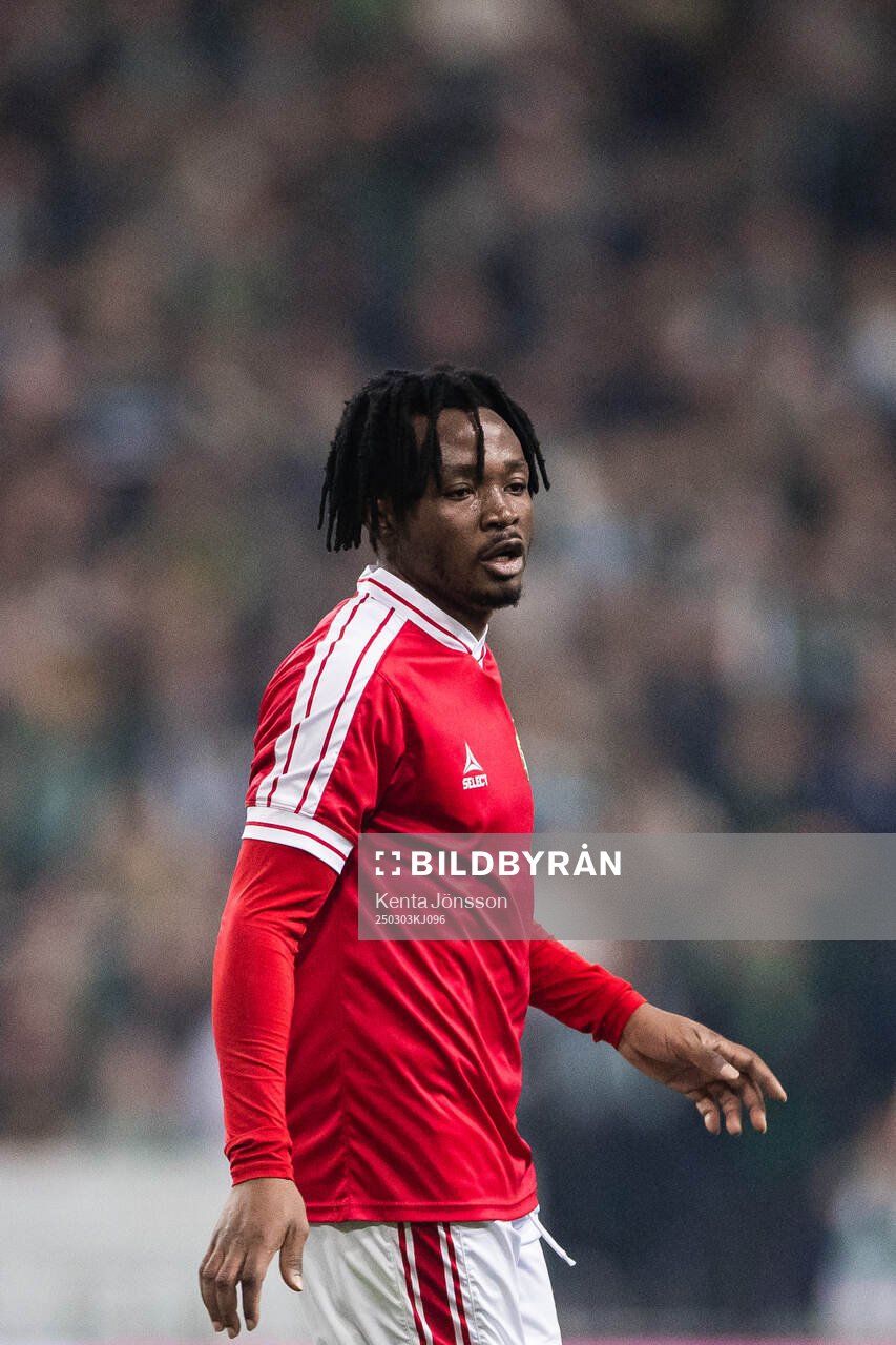 Kalmars Isaac Atanga under fotbollsmatchen i Svenska Cupen mellan Hammarby och Kalmar den 3 mars 2025 i Stockholm. 