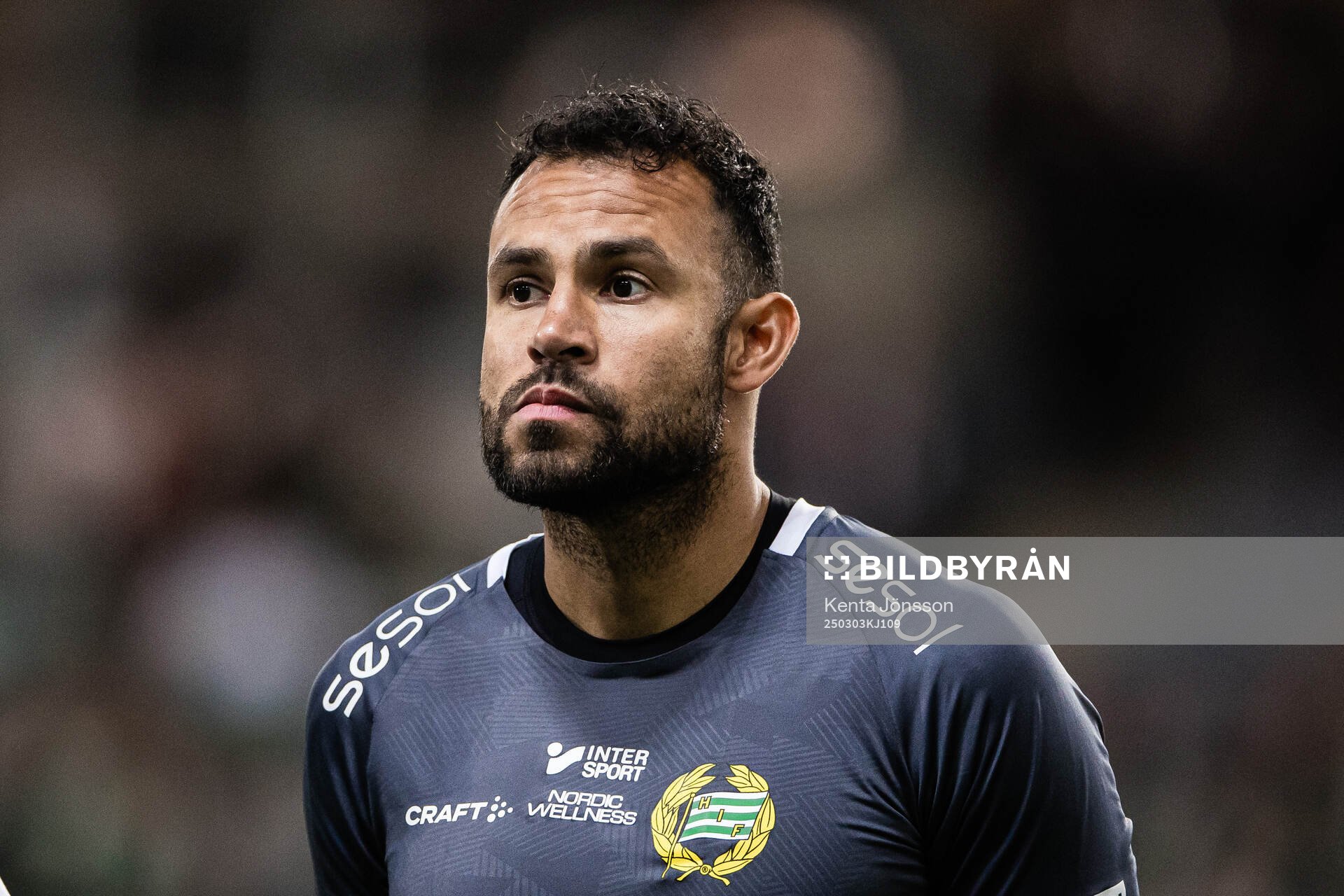 Hammarbys målvakt Warner Hahn under lineup inför fotbollsmatchen i Svenska Cupen mellan Hammarby och Kalmar den 3 mars 2025 i Stockholm. 