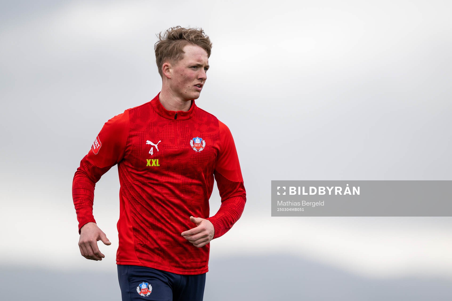 Marcus Mustac Gudmann under en fotbollsträning med Helsingborg den 4 mars 2025 i Palma de Mallorca. 