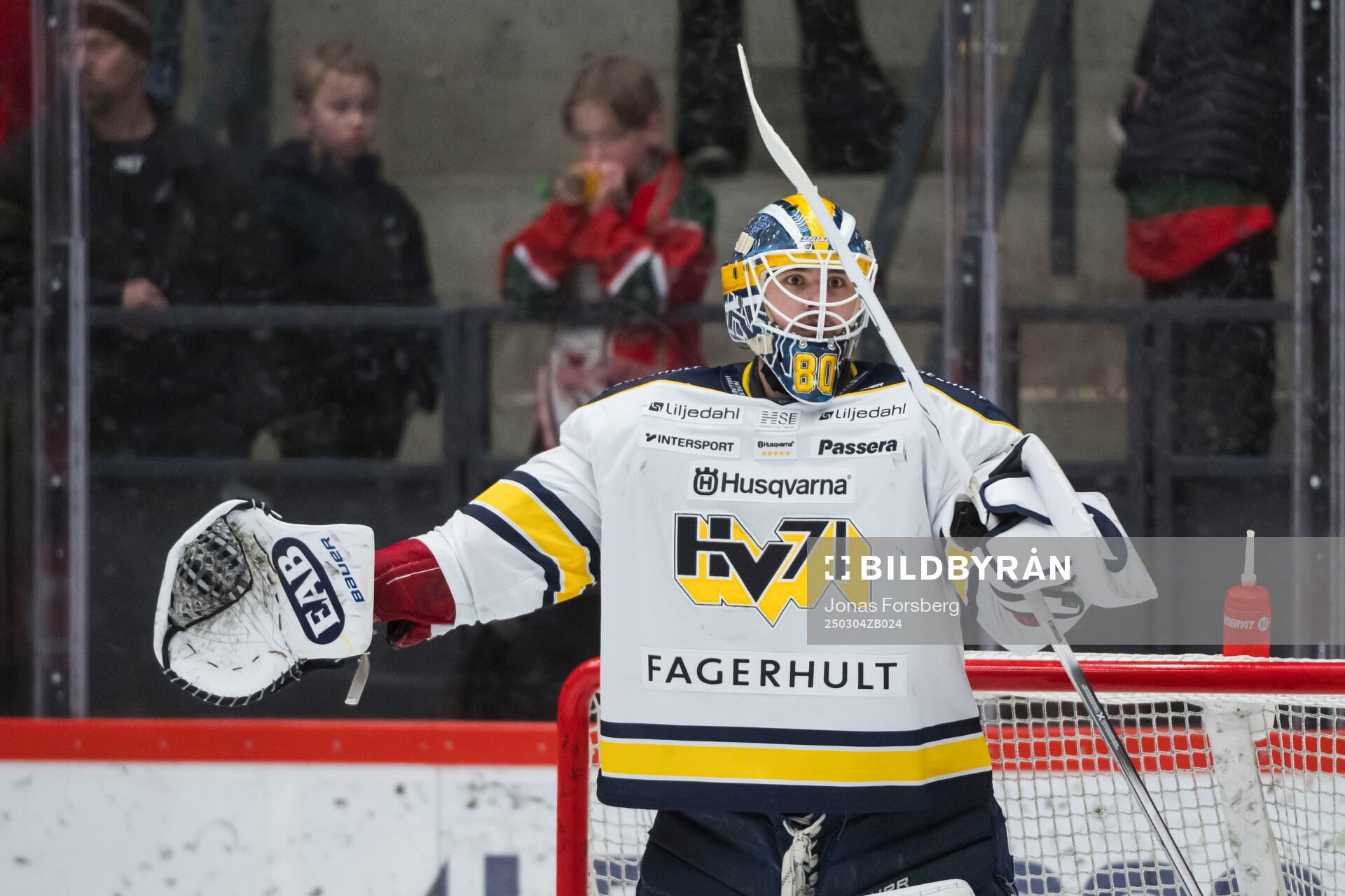 HV71s målvakt Frederik Dichow jublar