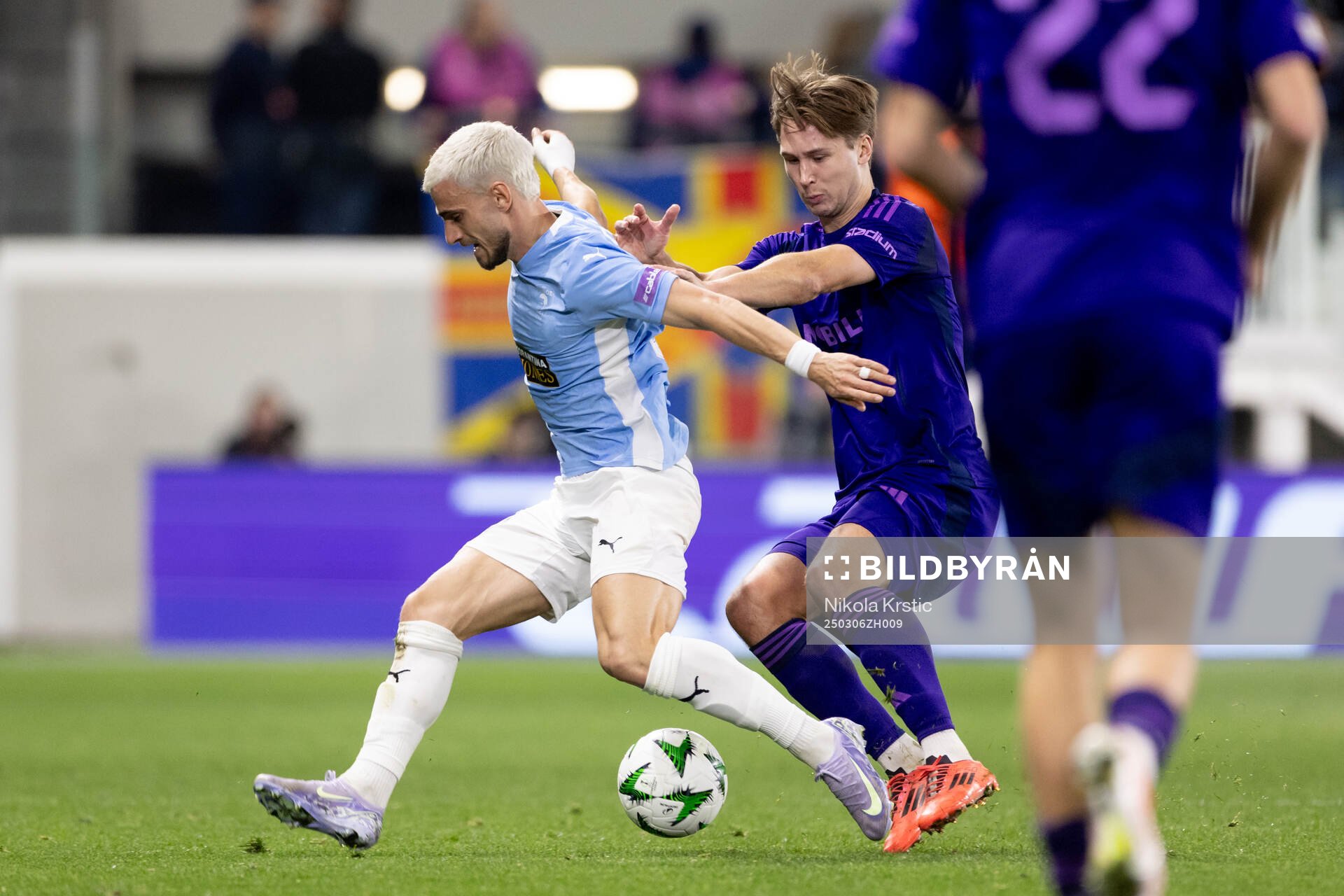 Pepe of Pafos and Miro Tenho of Djurgården during the Conference League football match between Pafos and Djurgården on March 6, 2025 in Limassol.
