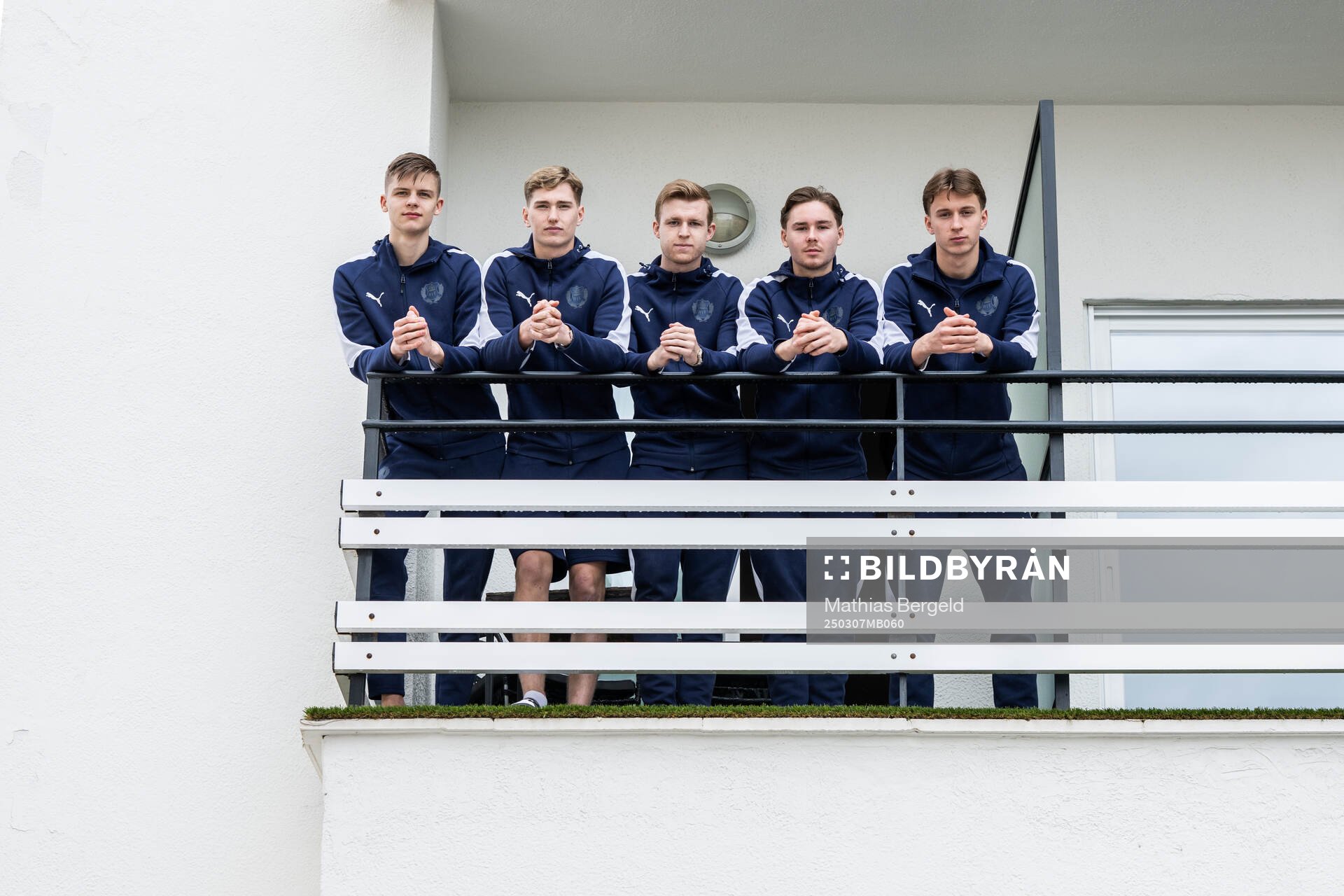 Helsingborgs Adrian Svanbäck, Benjamin Örn, William Westerlund ,Simon Bengtsson och Lukas Kjellnäs poserar för ett porträtt den 7 mars 2025 i Palma de Mallorca.
