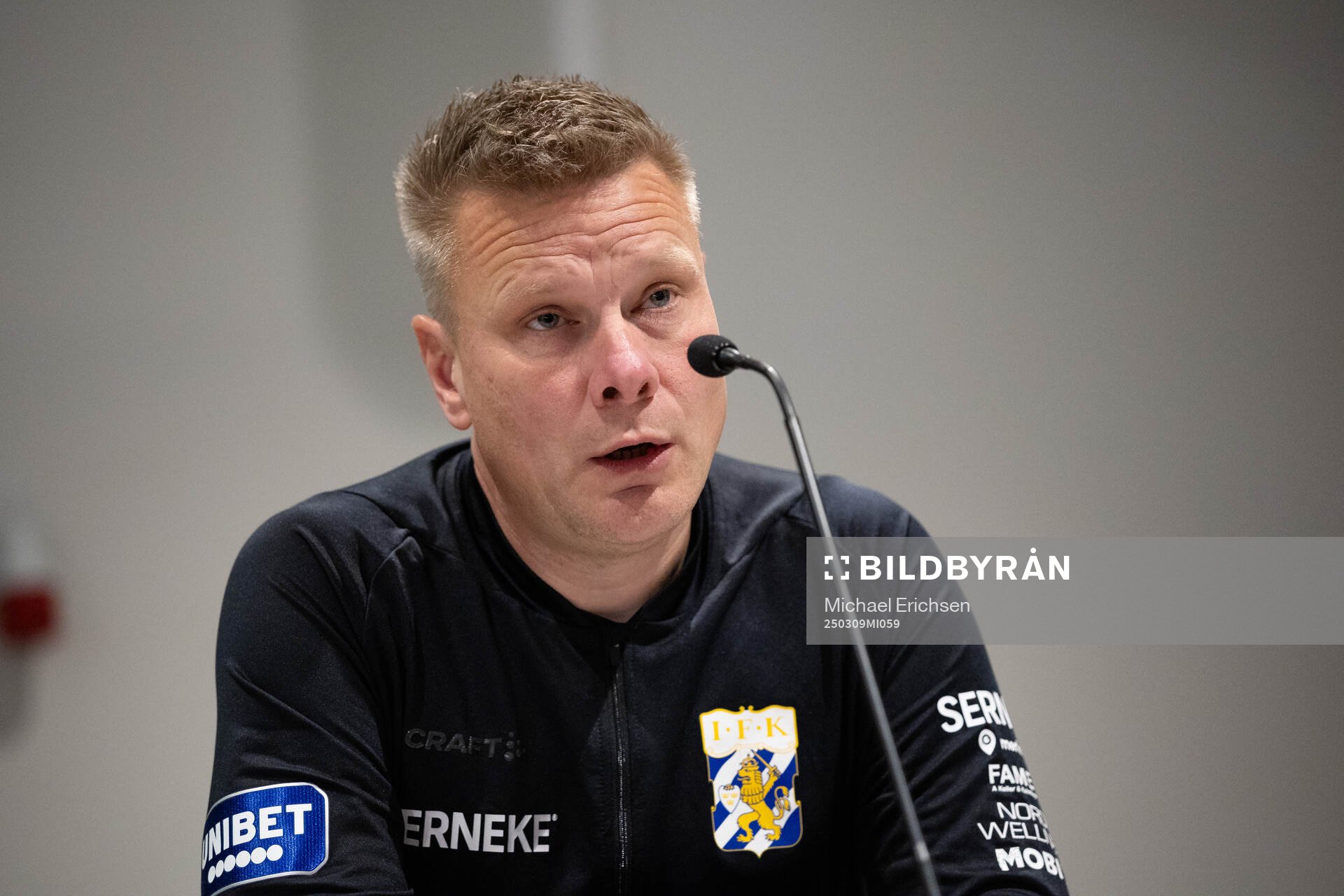 IFK Göteborgs tränare Stefan Billborn på presskonferensen efter kvartsfinalen i Svenska Cupen mellan IFK Göteborg och Hammarby den 9 mars 2025 i Göteborg.