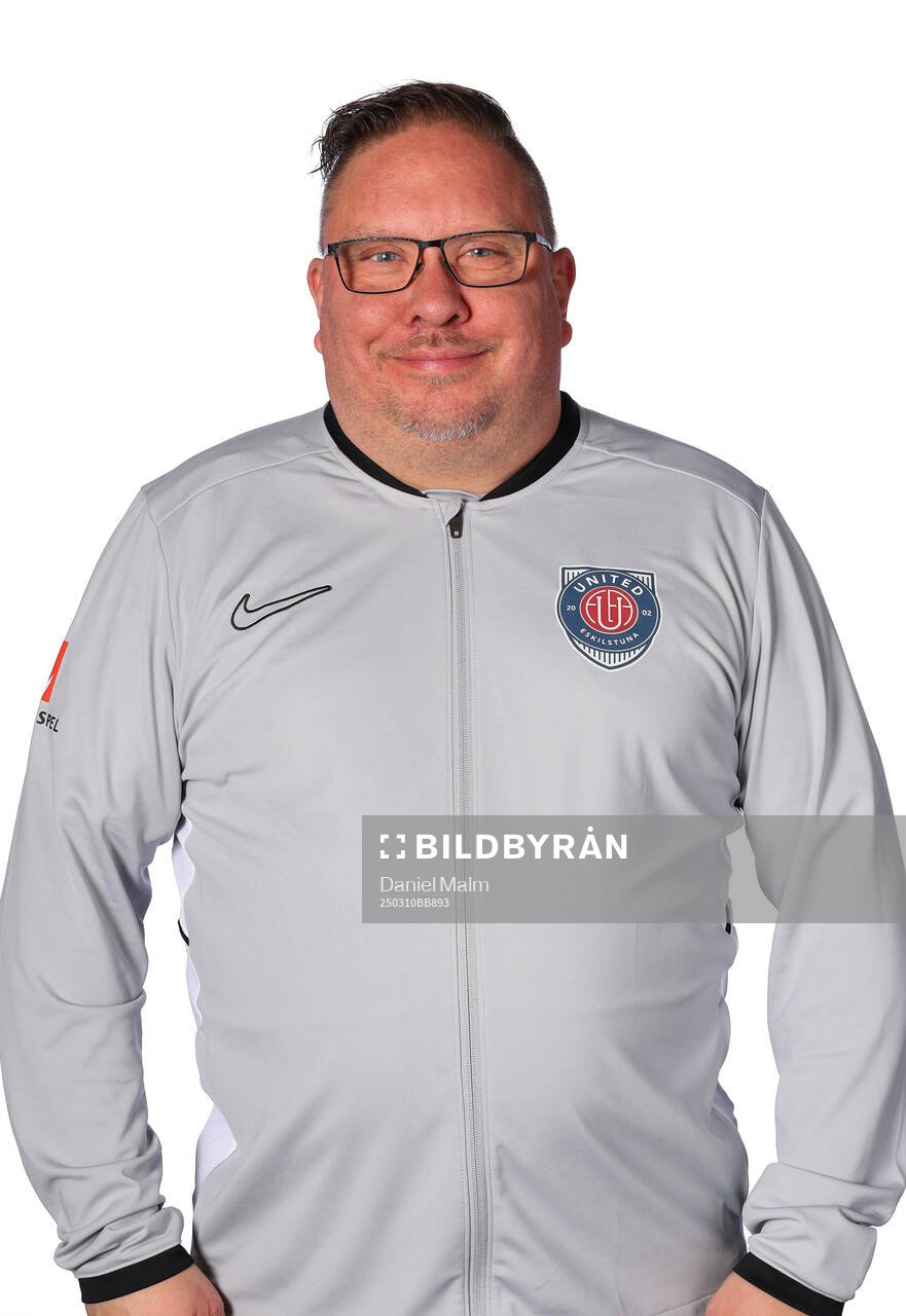 Eskilstuna Uniteds materialförvaltare Morgan Nyberg Boussard poserar för ett porträtt den 10 mars 2025 i Eskilstuna.
