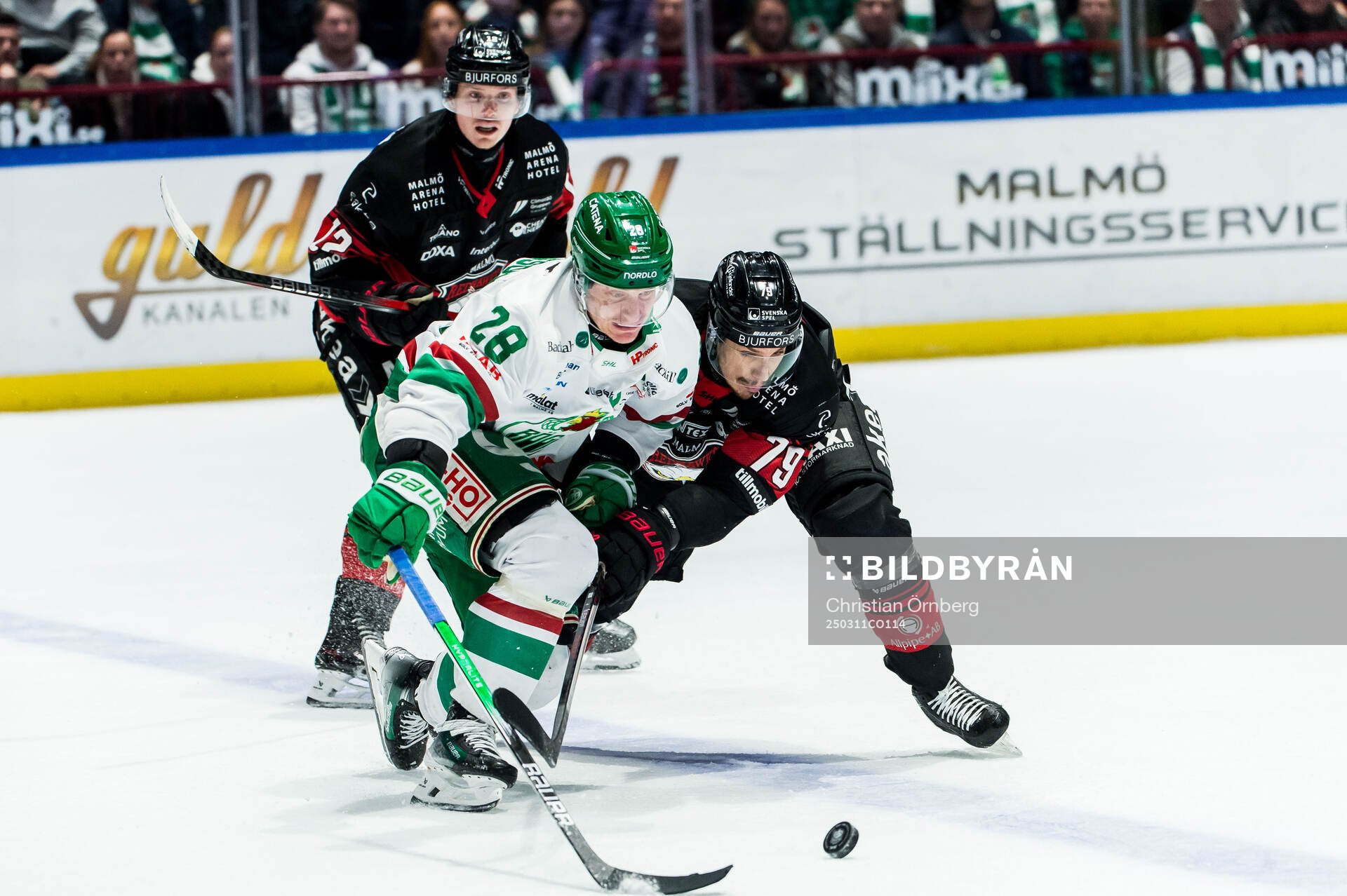 Rögles Anton Bengtsson och Malmö Redhawks Jakub Galvas