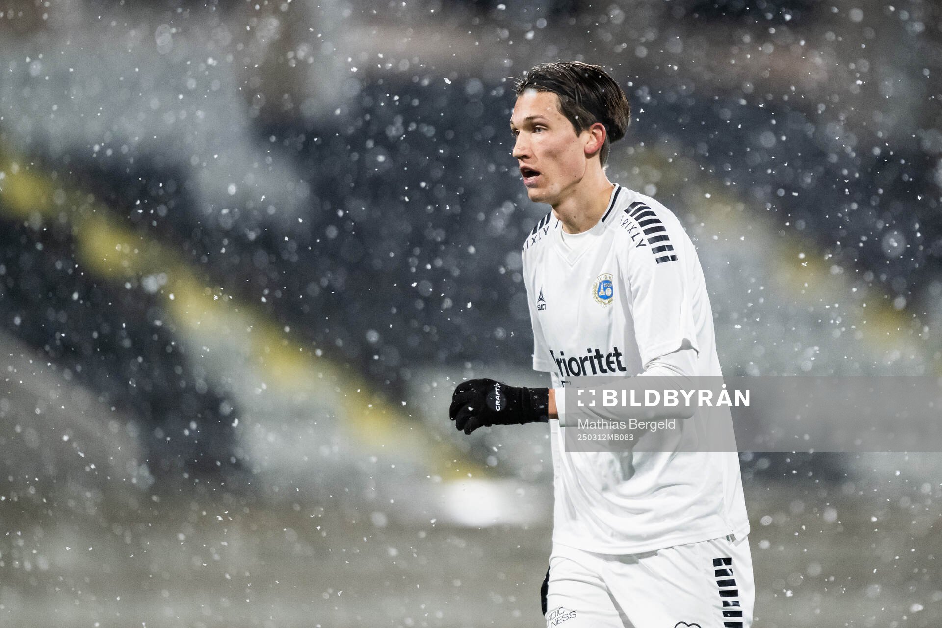 Utsiktens Noah Johansson under träningsmatchen i fotboll mellan Utsikten och GAIS den 12 mars 2025 i Göteborg. 