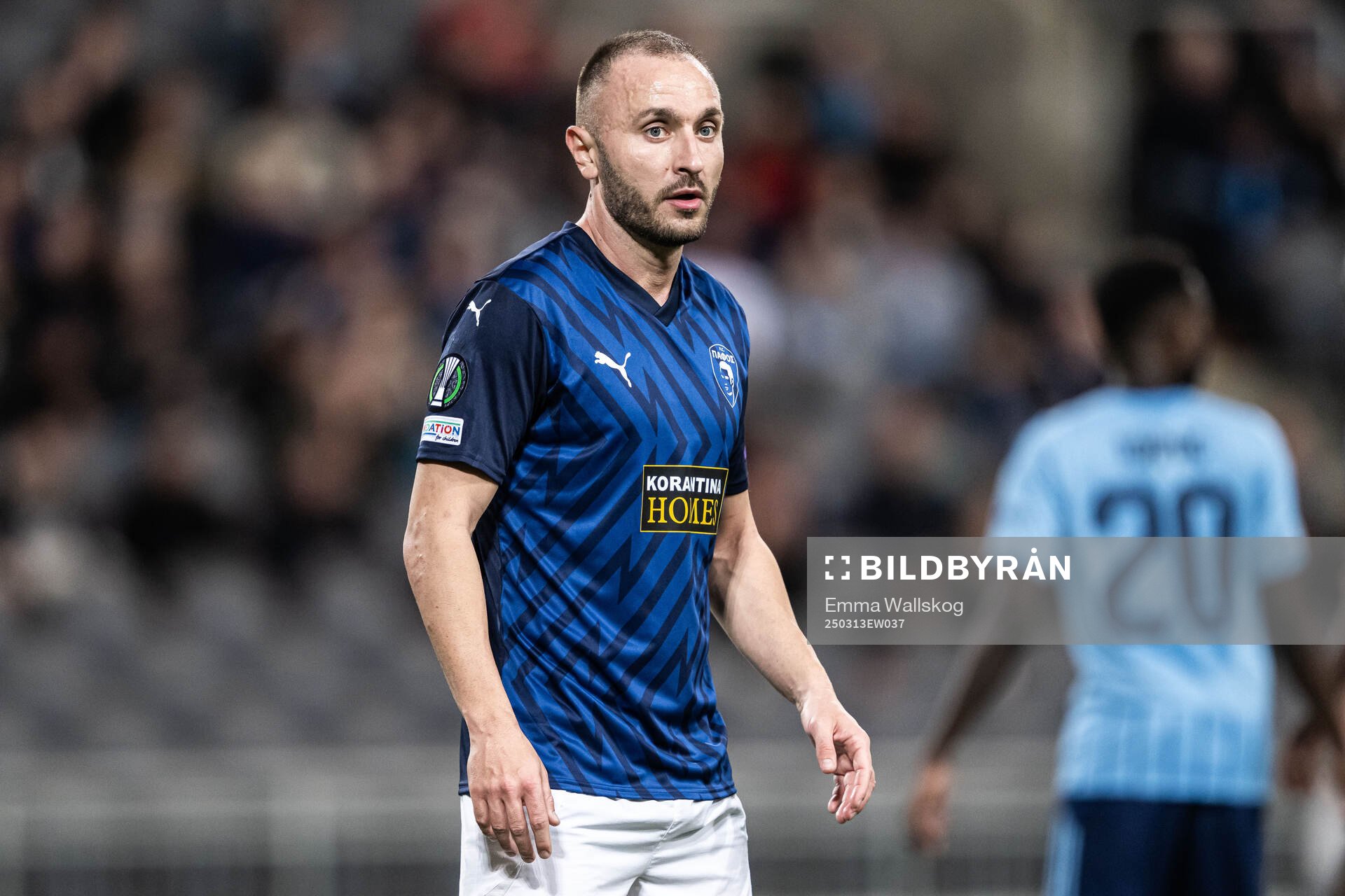 Muamer Tankovic of Pafos during the UEFA Conference League football match between Djurgården and Pafos on March 13, 2025 in Stockholm.