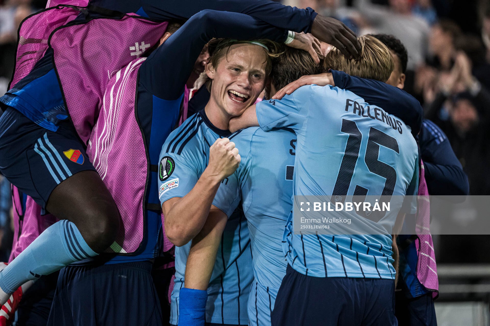 Tobias Gulliksen of Djurgården celebrates after 2-0 during the UEFA Conference League football match between Djurgården and Pafos on March 13, 2025 in Stockholm.