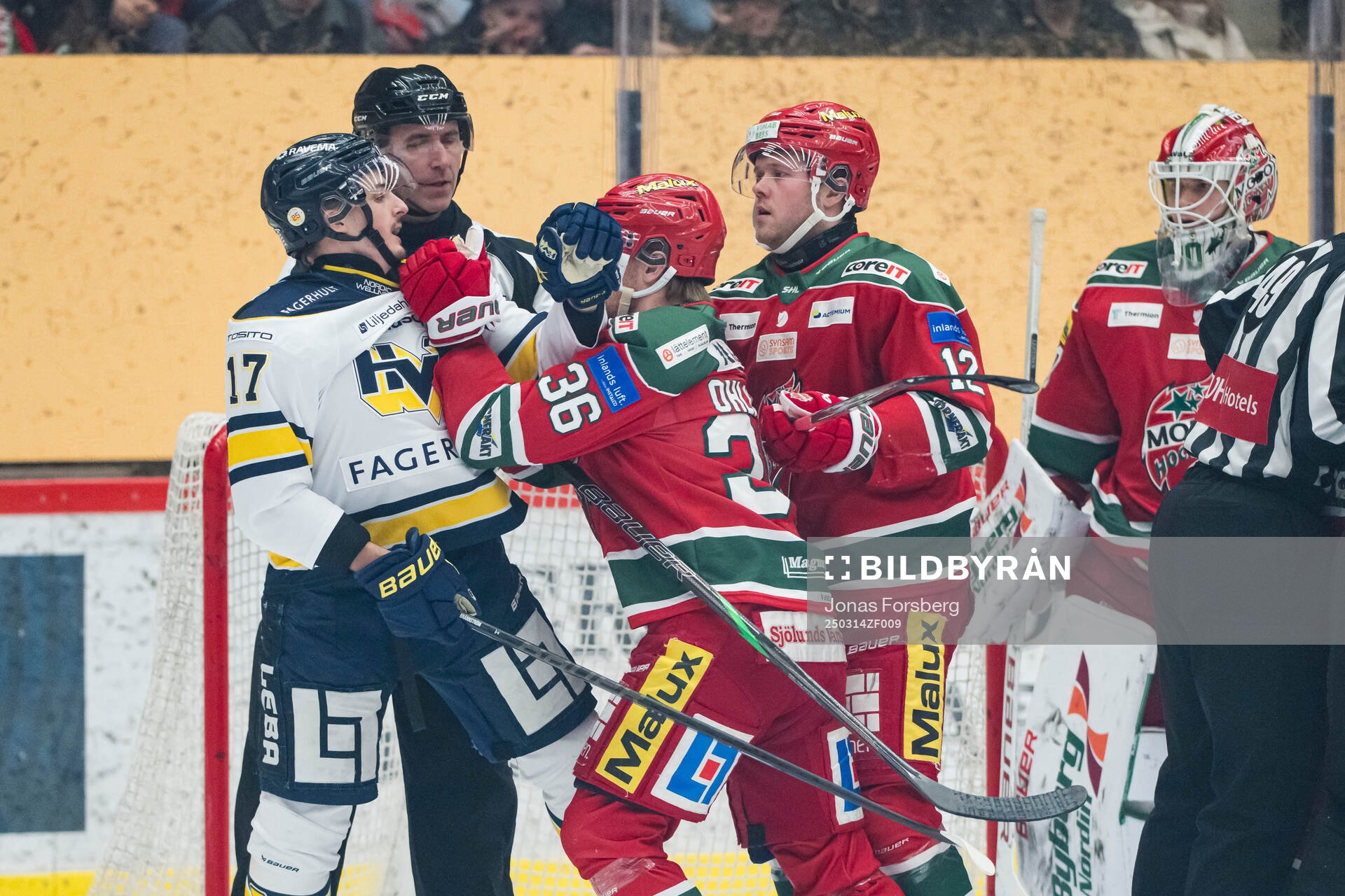 HV71s Isac Brännström och Modos Sebastian Ohlsson