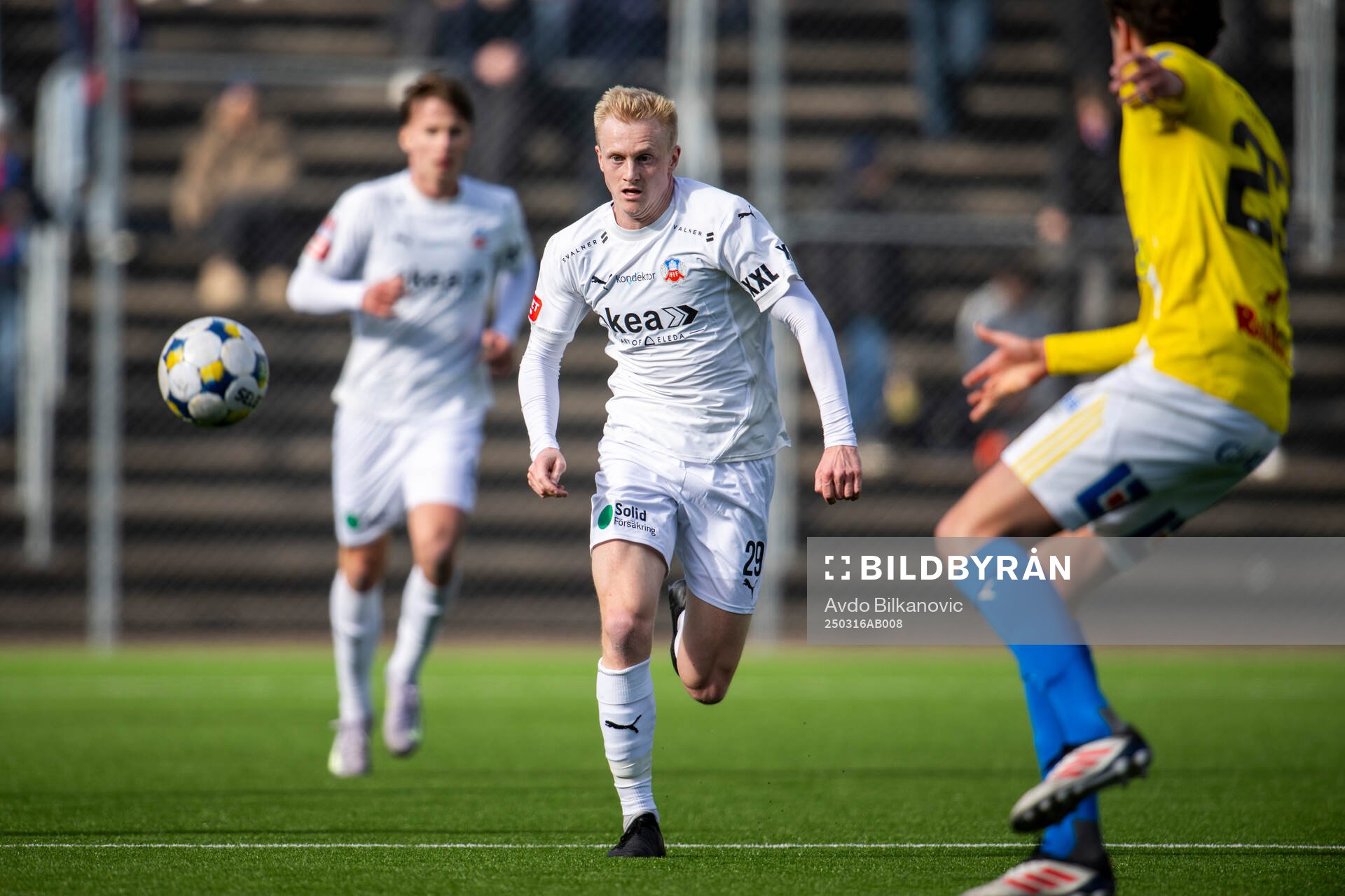 Helsingborgs Oscar Aga under träningsmatchen mellan Helsingborg och Falkenberg den 16 mars 2025 i Helsingborg. 