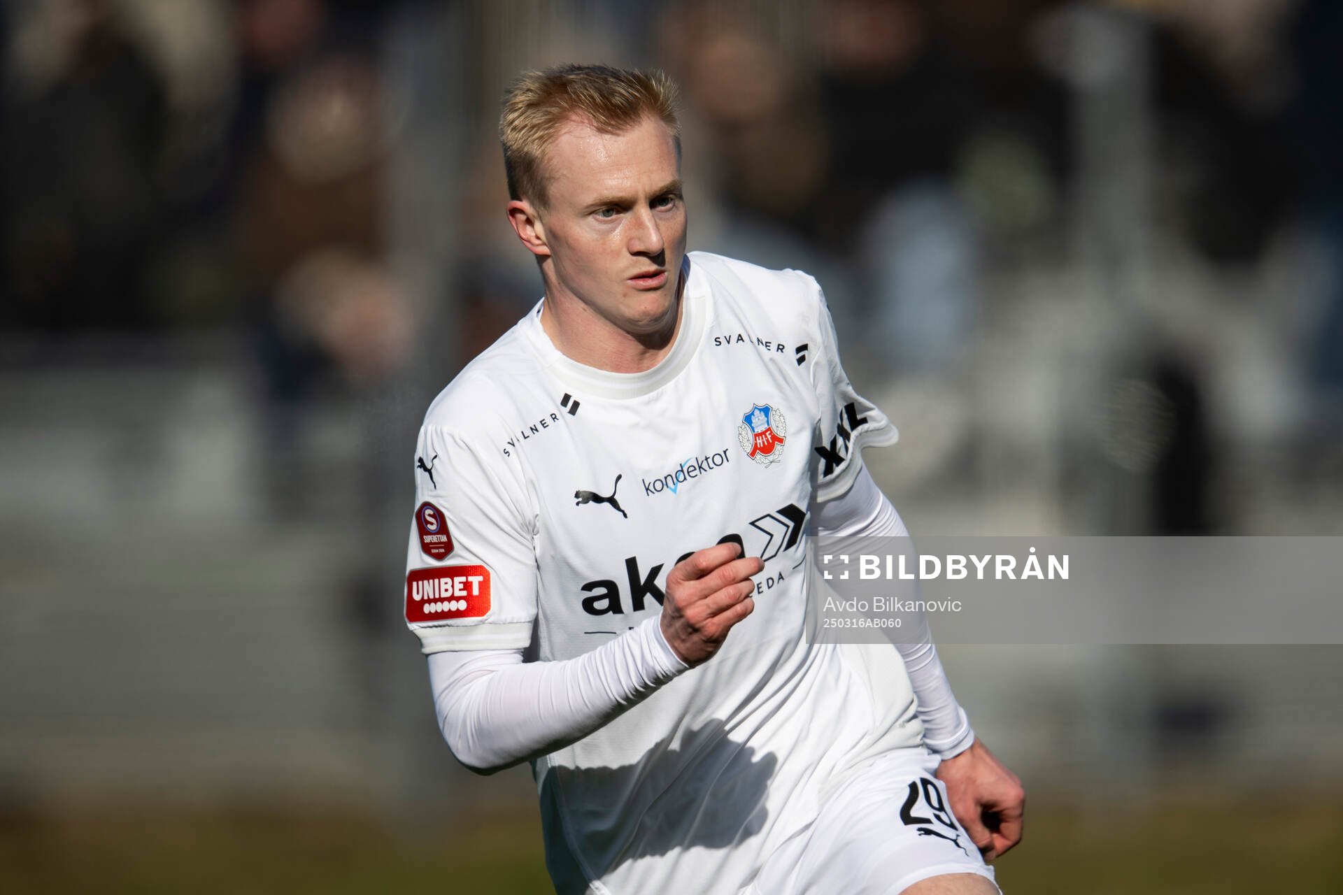 Helsingborgs Oscar Aga under träningsmatchen mellan Helsingborg och Falkenberg den 16 mars 2025 i Helsingborg. 