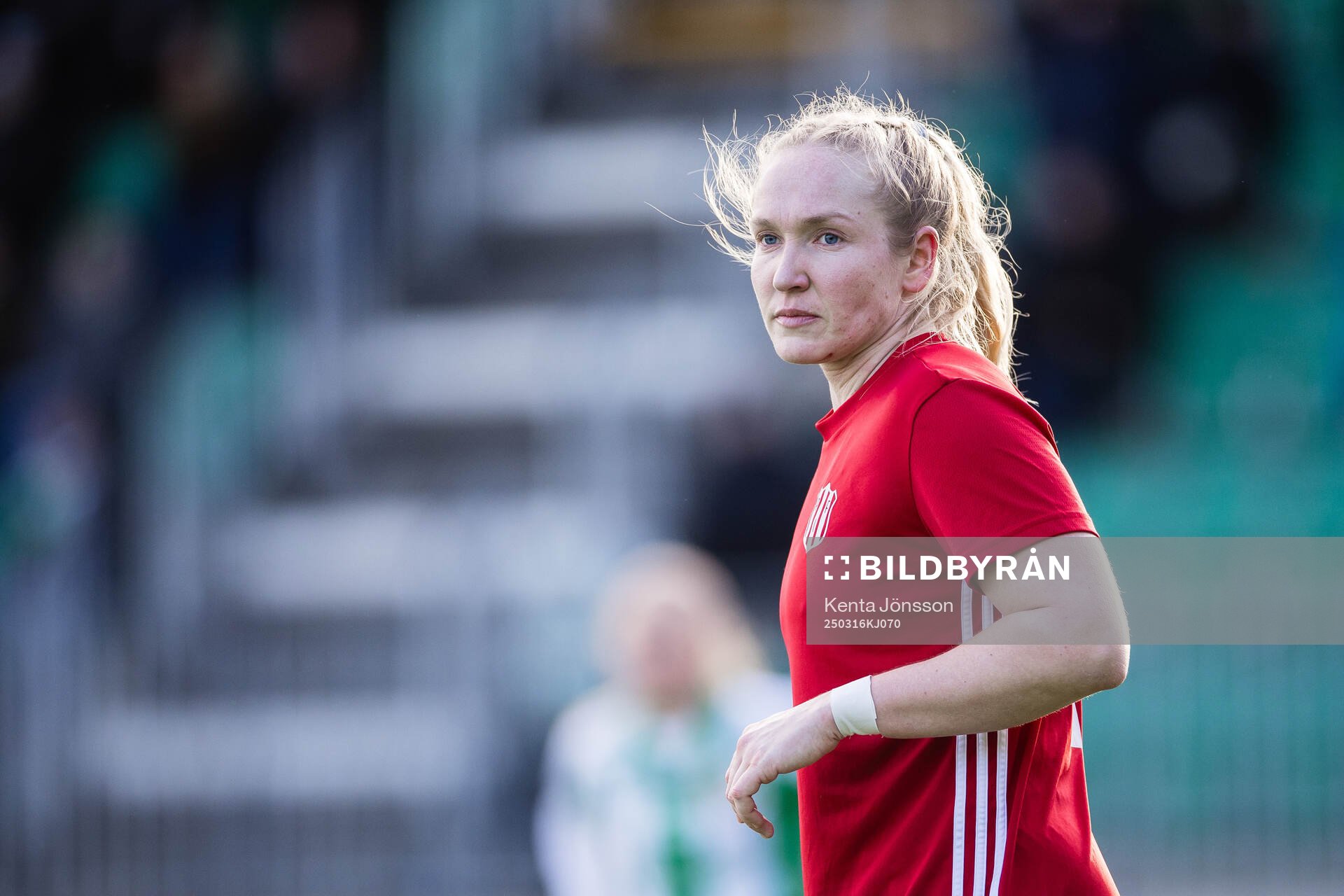 Piteås Maggy Henschler under fotbollsmatchen i Svenska Cupen mellan Hammarby och Piteå den 16 mars 2025 i Stockholm. 