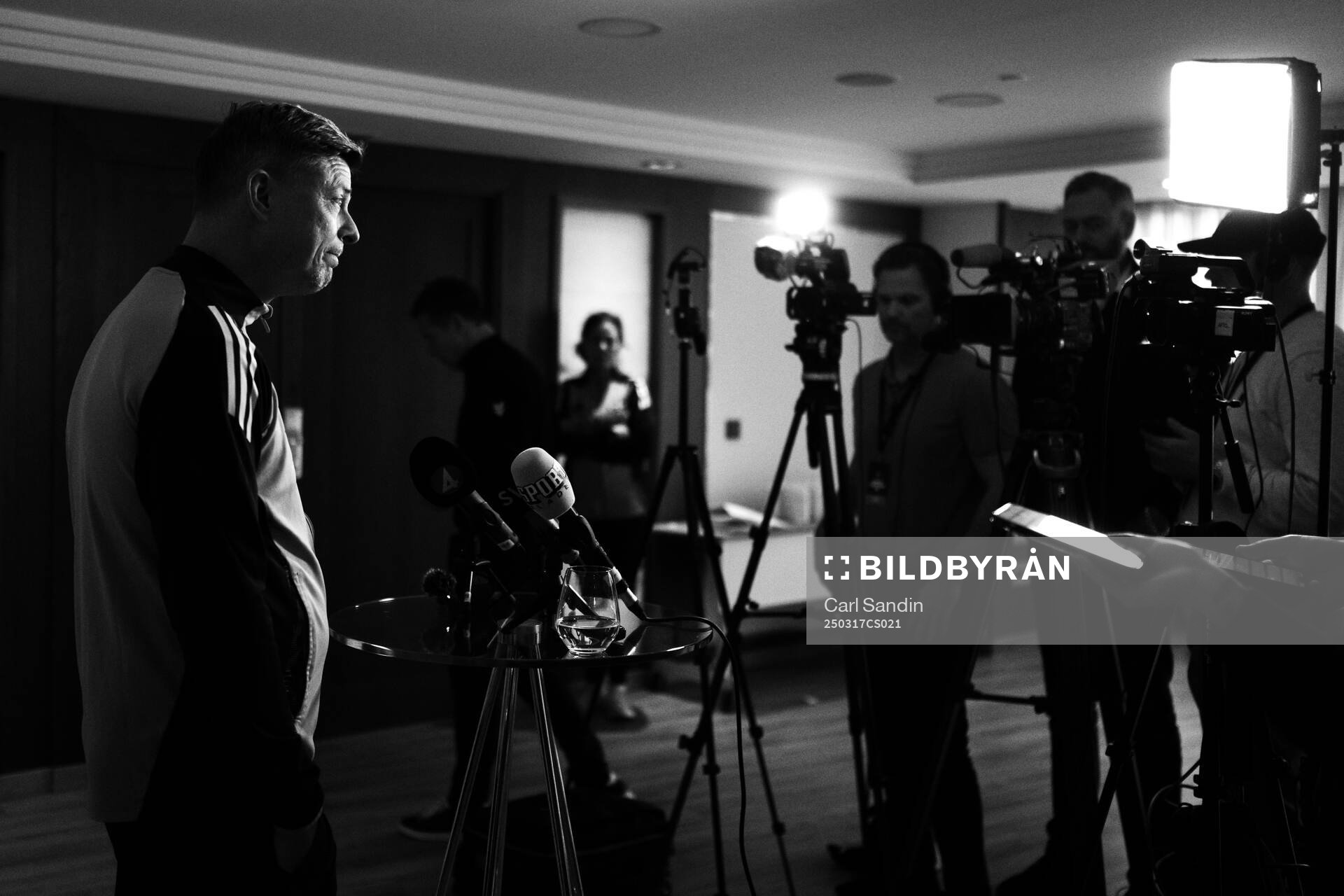 Head coach Jon Dahl Tomasson of the Swedish men's national football team at a press event on March 17, 2025 in Marbella. 