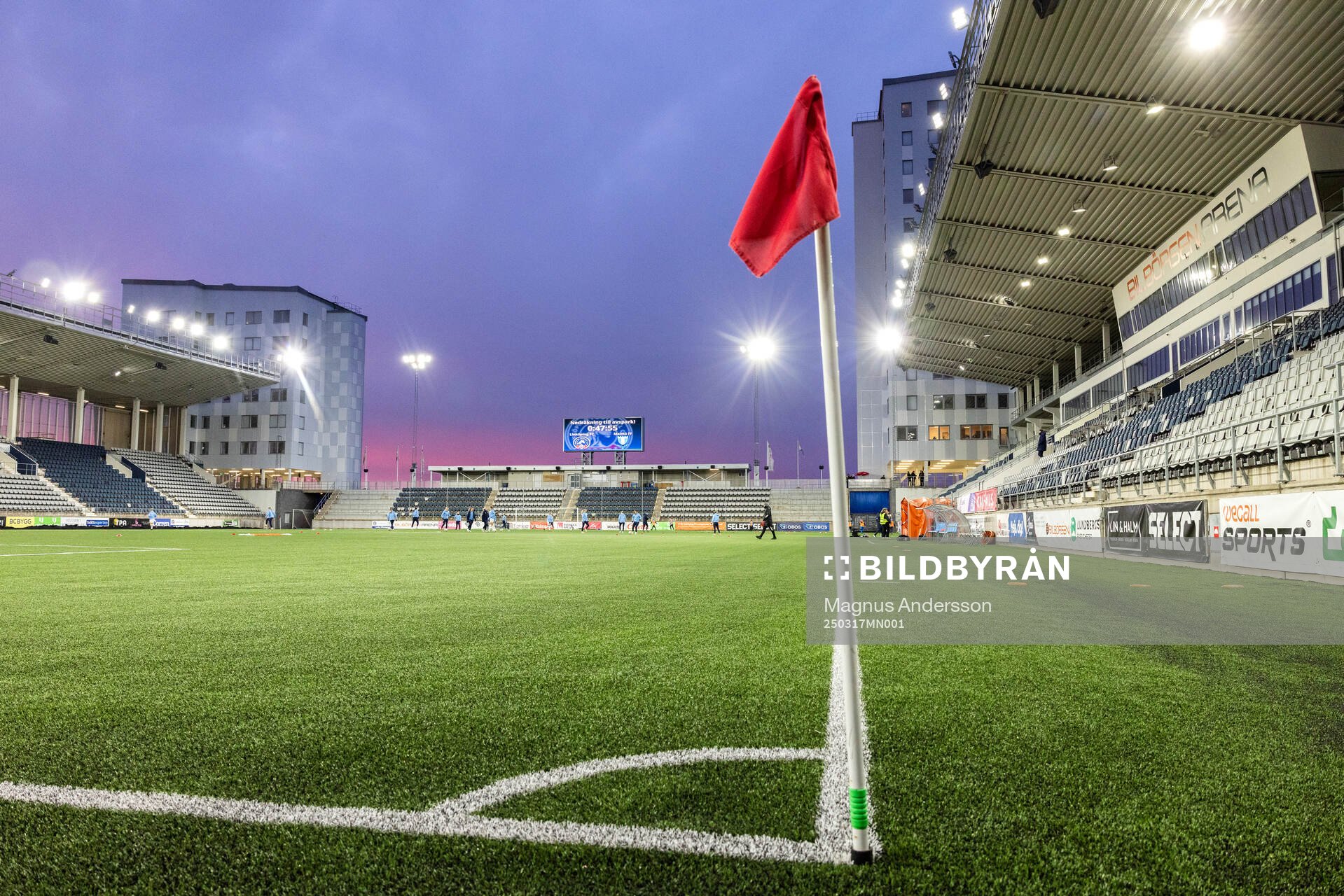 Interiör vy av Bilbörsen Arena inför fotbollsmatchen i Svenska Cupen mellan Linköping och Malmö FF den 17 mars 2025 i Linköping. 