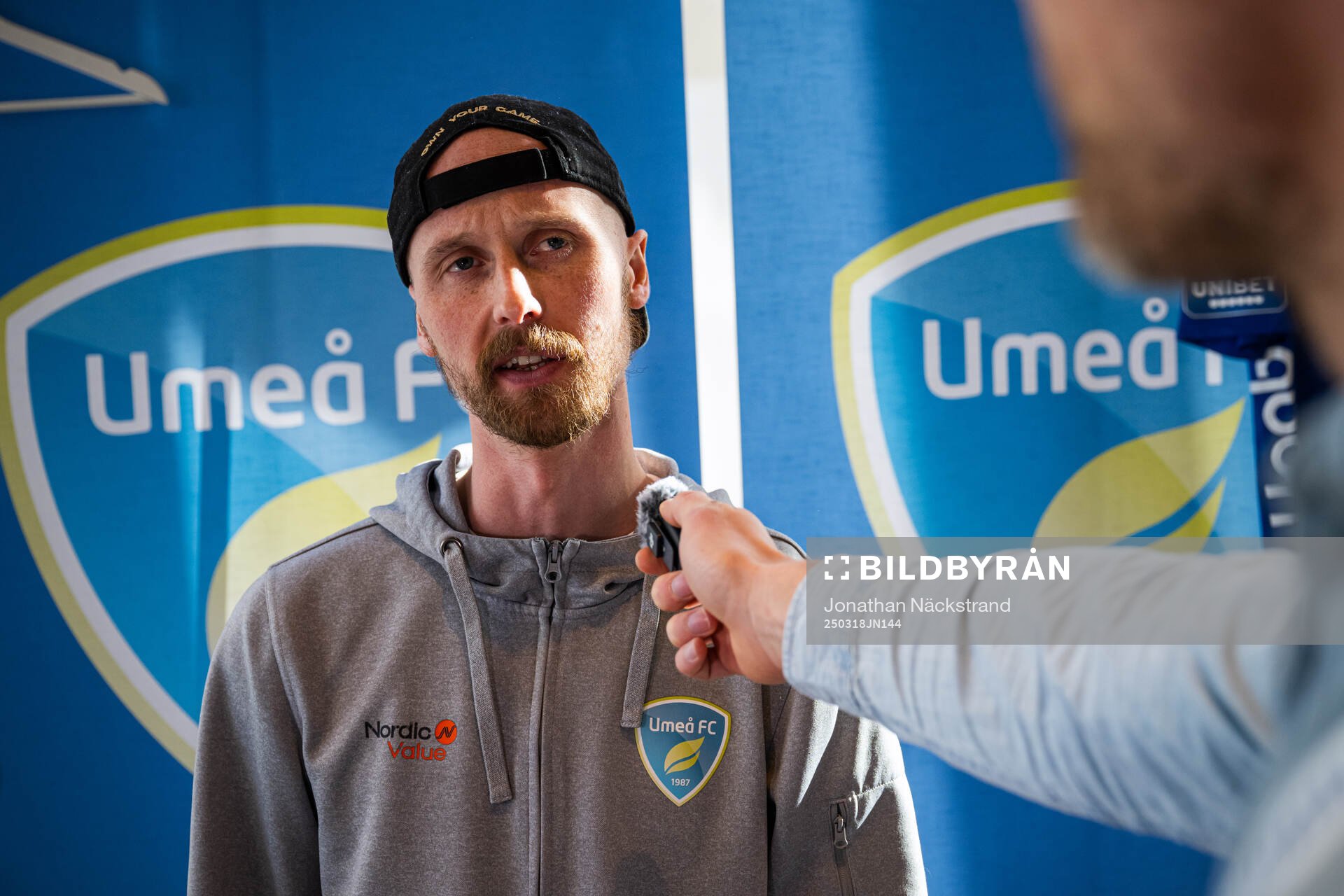 Umeås Stefan Lindmark under Superettans upptaktsträff den 18 mars 2025 i Stockholm. 