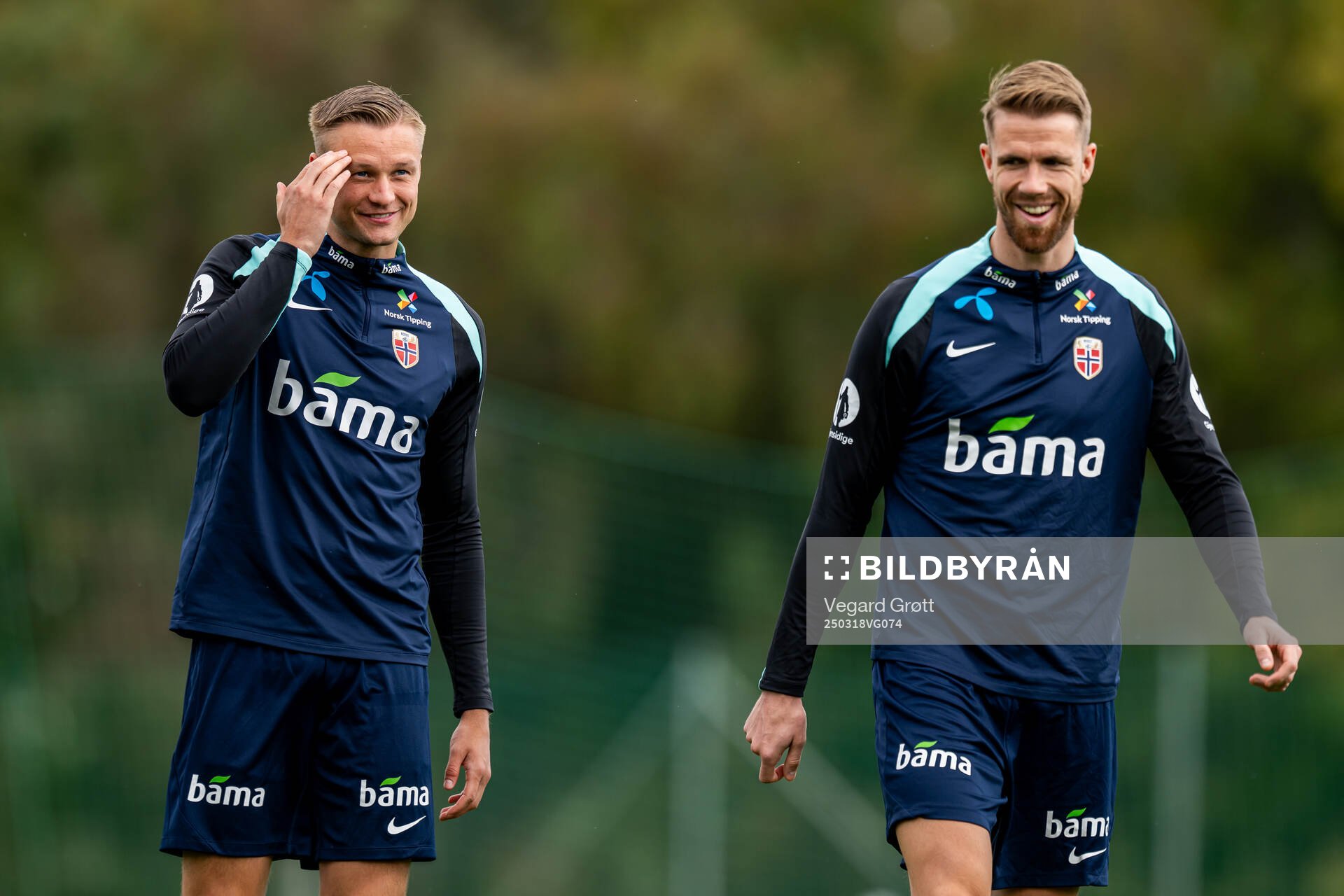 Stian Gregersen and Kristoffer Ajer of the Norwegian