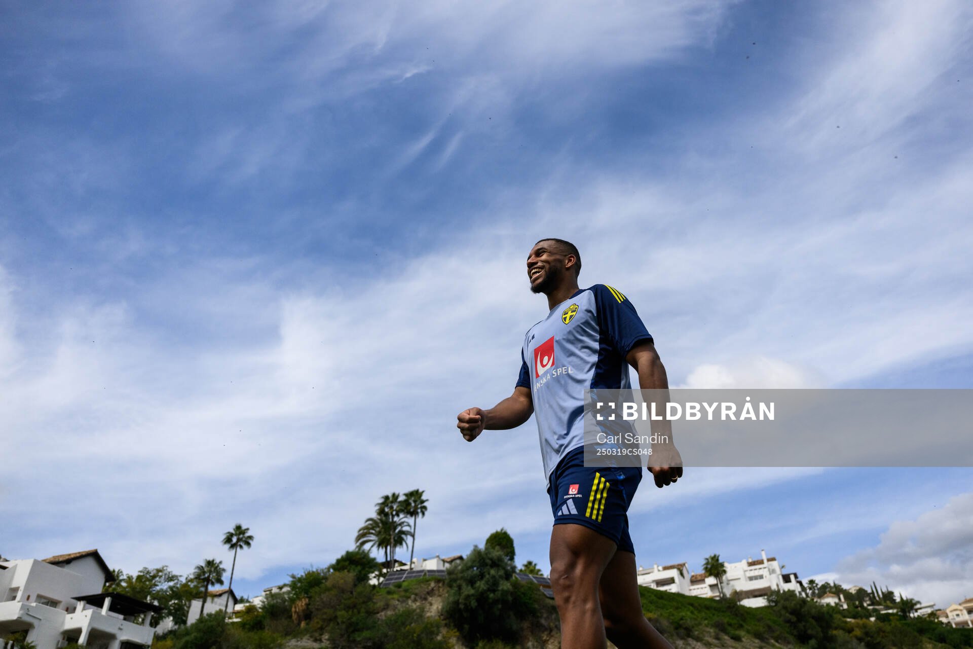 Isak Hien of the Swedish men's national football team after a training session on March 19, 2025 in Marbella. 
