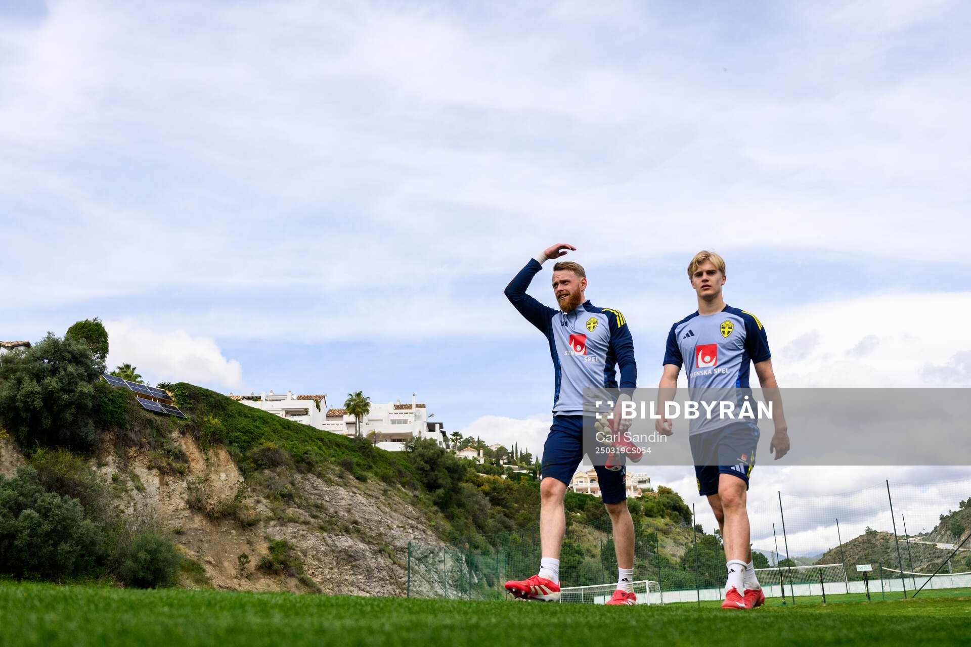 Goalkeeper Viktor Johansson and Lucas Bergvall of the