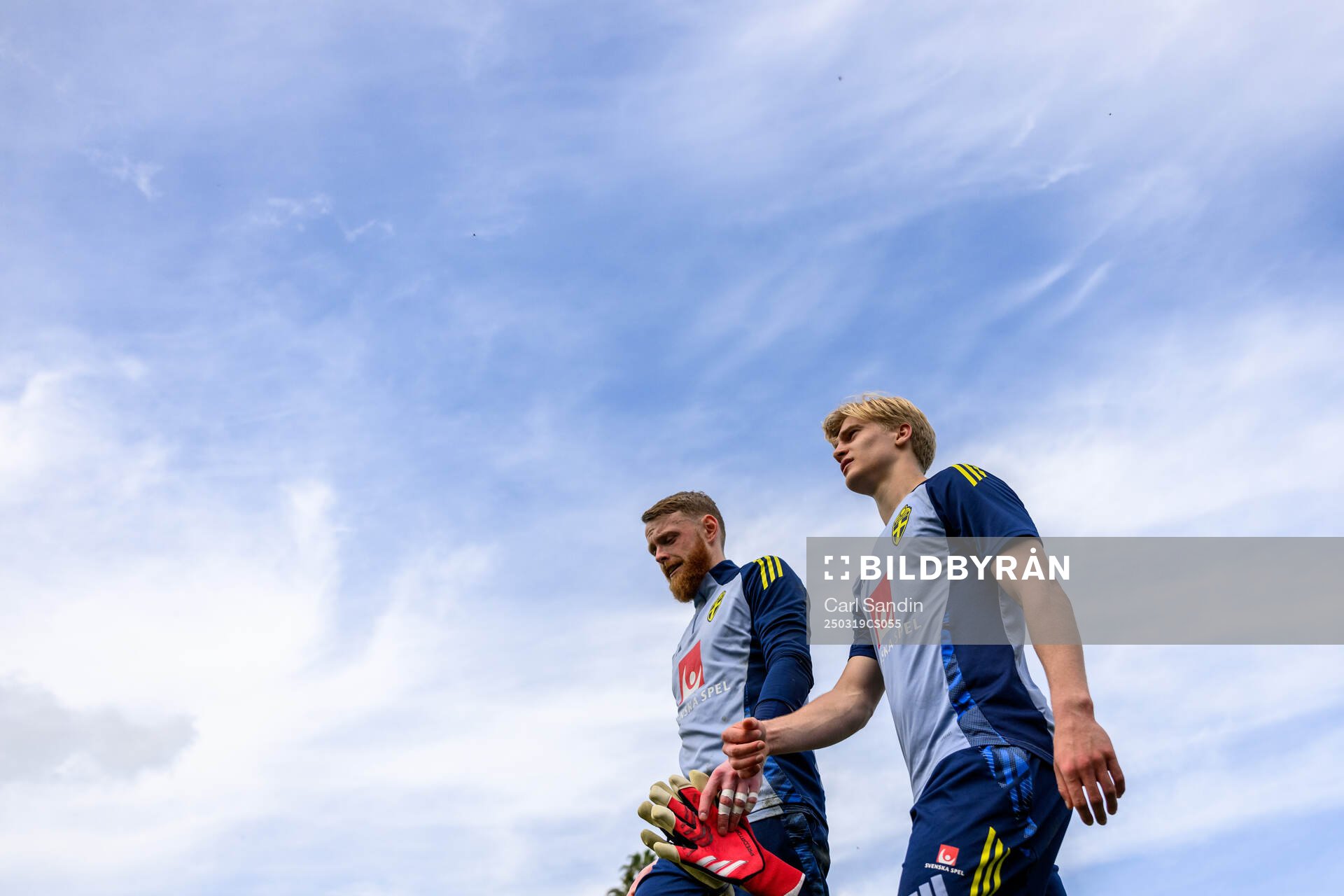 Goalkeeper Viktor Johansson and Lucas Bergvall of the