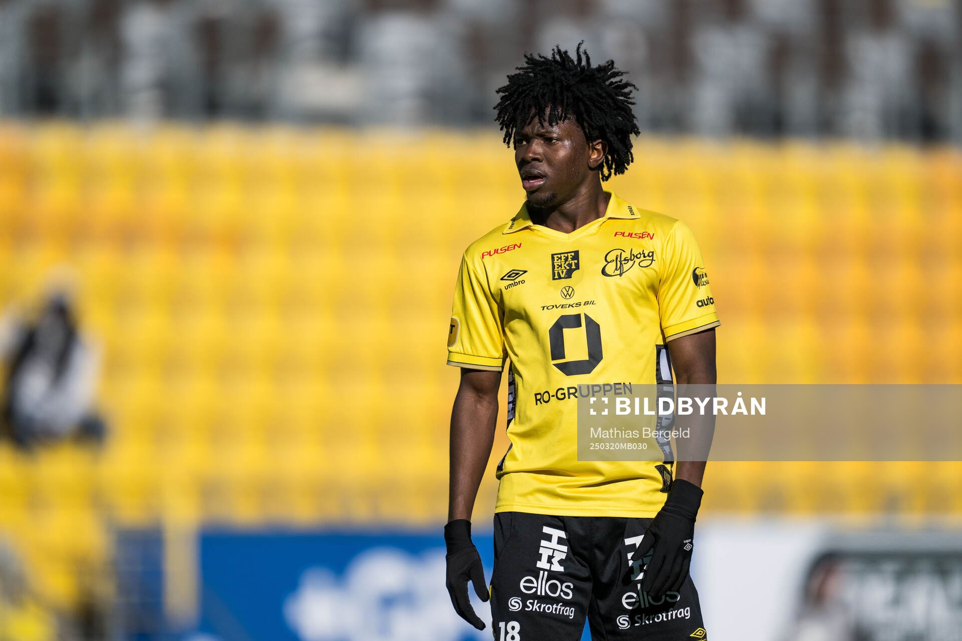 Elfsborgs Ozor Victor Okeke under träningsmatchen i fotboll mellan Elfsborg och GAIS den 20 mars 2025 i Borås. 