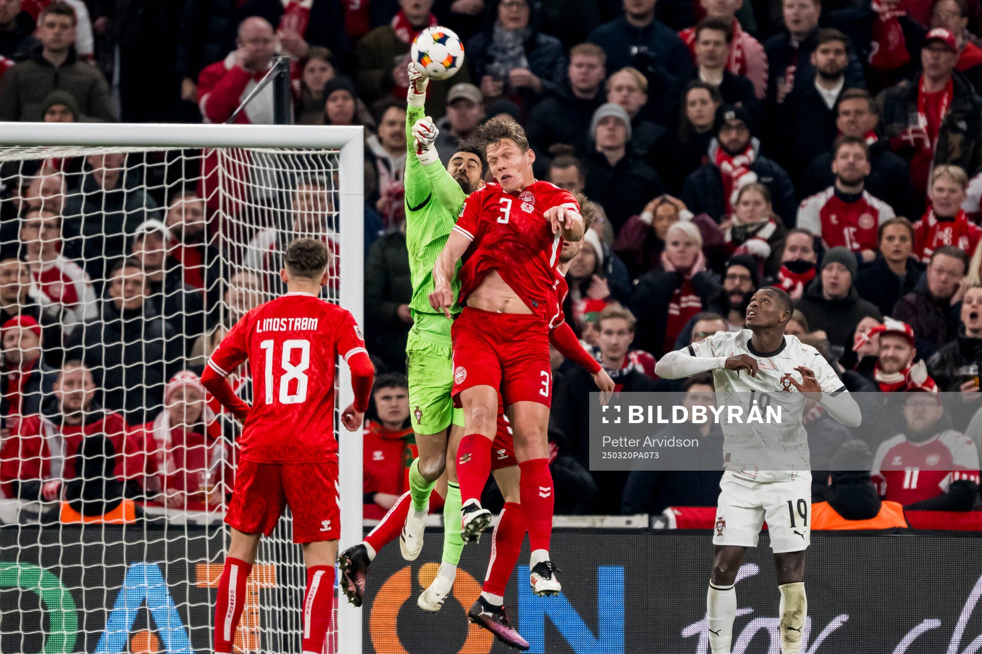 Goalkeeper Diogo Costa of Portugal and Jannik Vestergaard