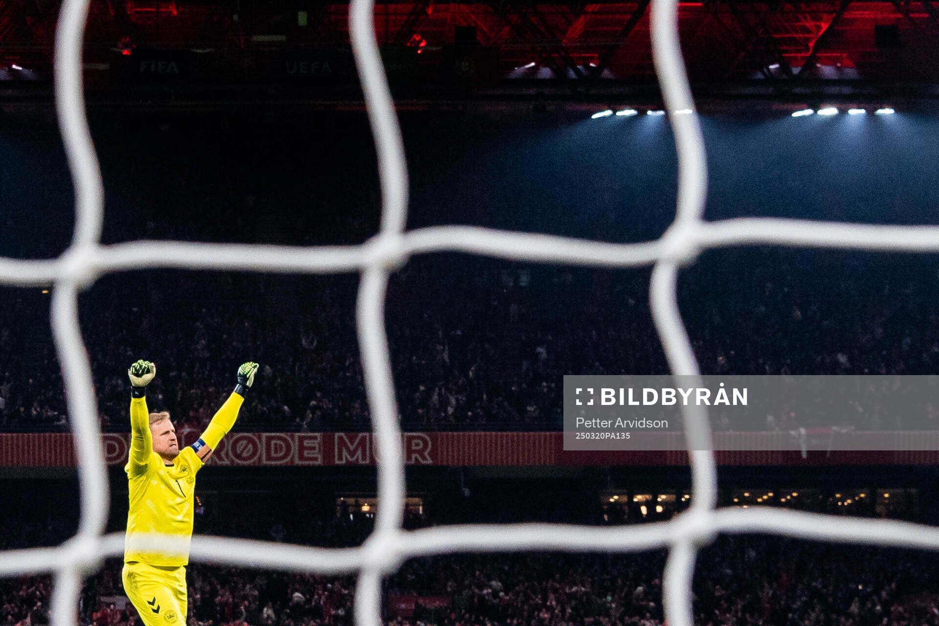Goalkeeper Kasper Schmeichel of Denmark celebrates the 1-0