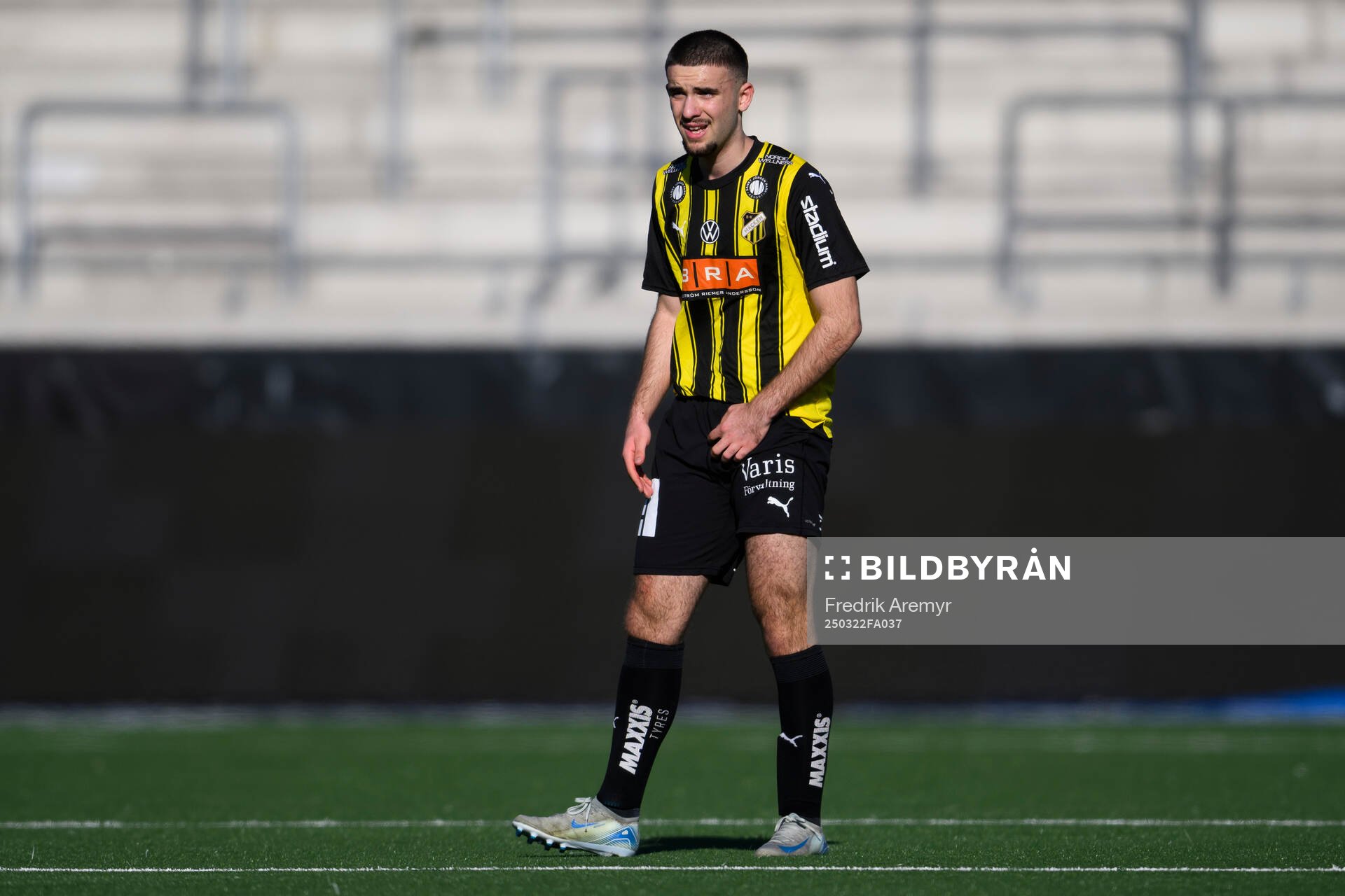 Häckens Albin Gashi under träningsmatchen i fotboll mellan Häcken och Sarpsborg 08 den 22 mars 2025 i Göteborg. 