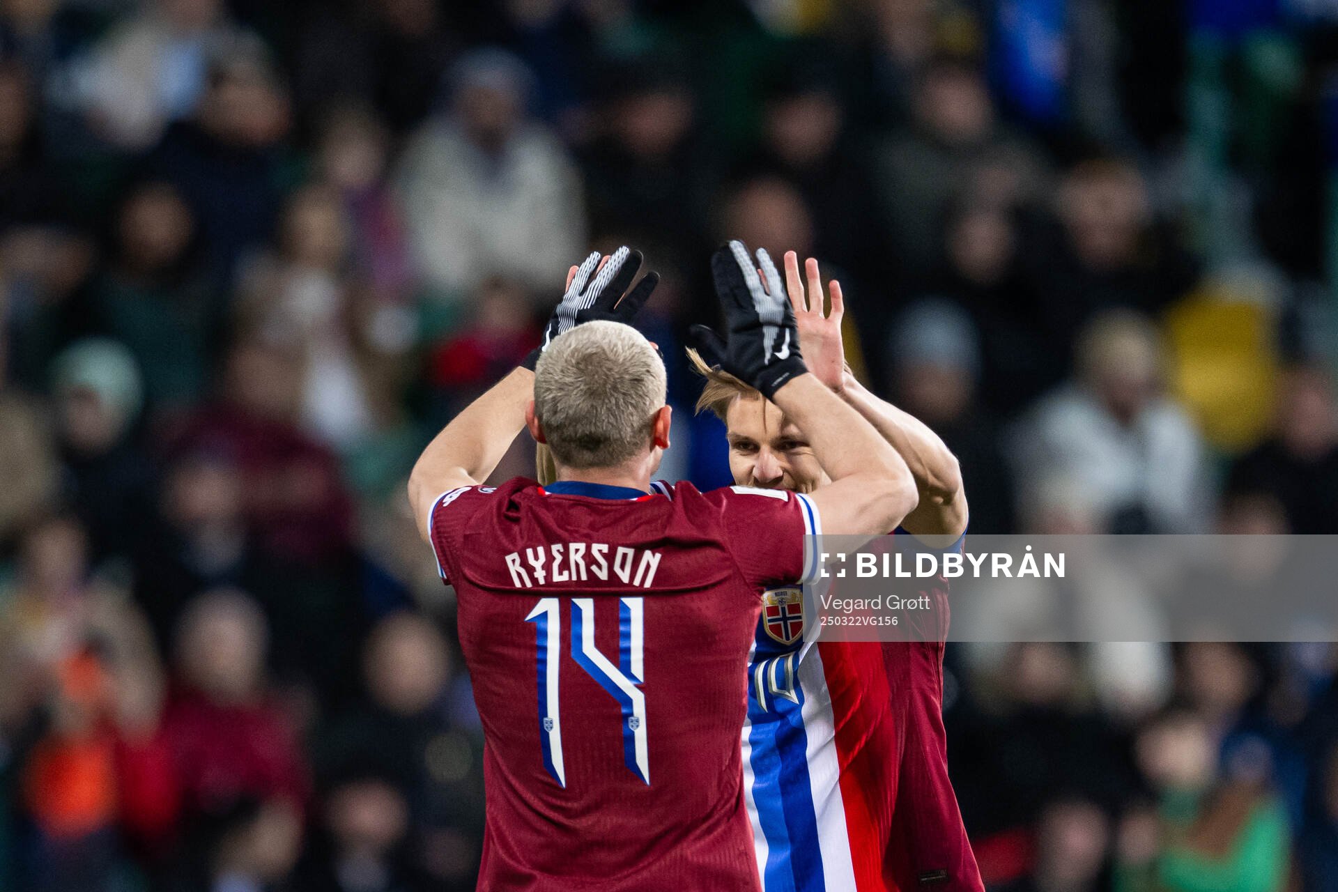 Julian Ryerson of Norway celebrates with teammate Martin