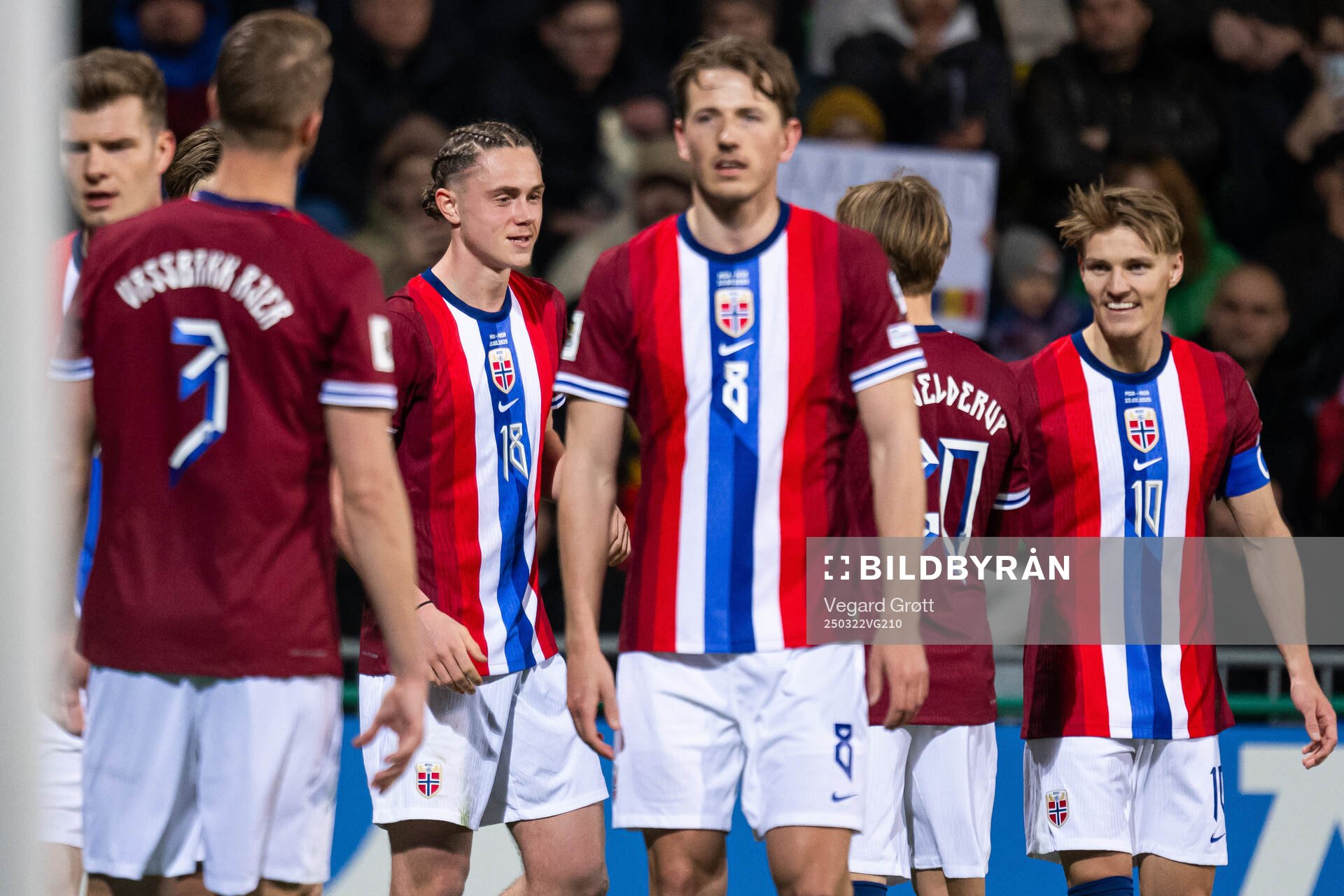 Thelo Aasgaard of Norway celebrates with teammates